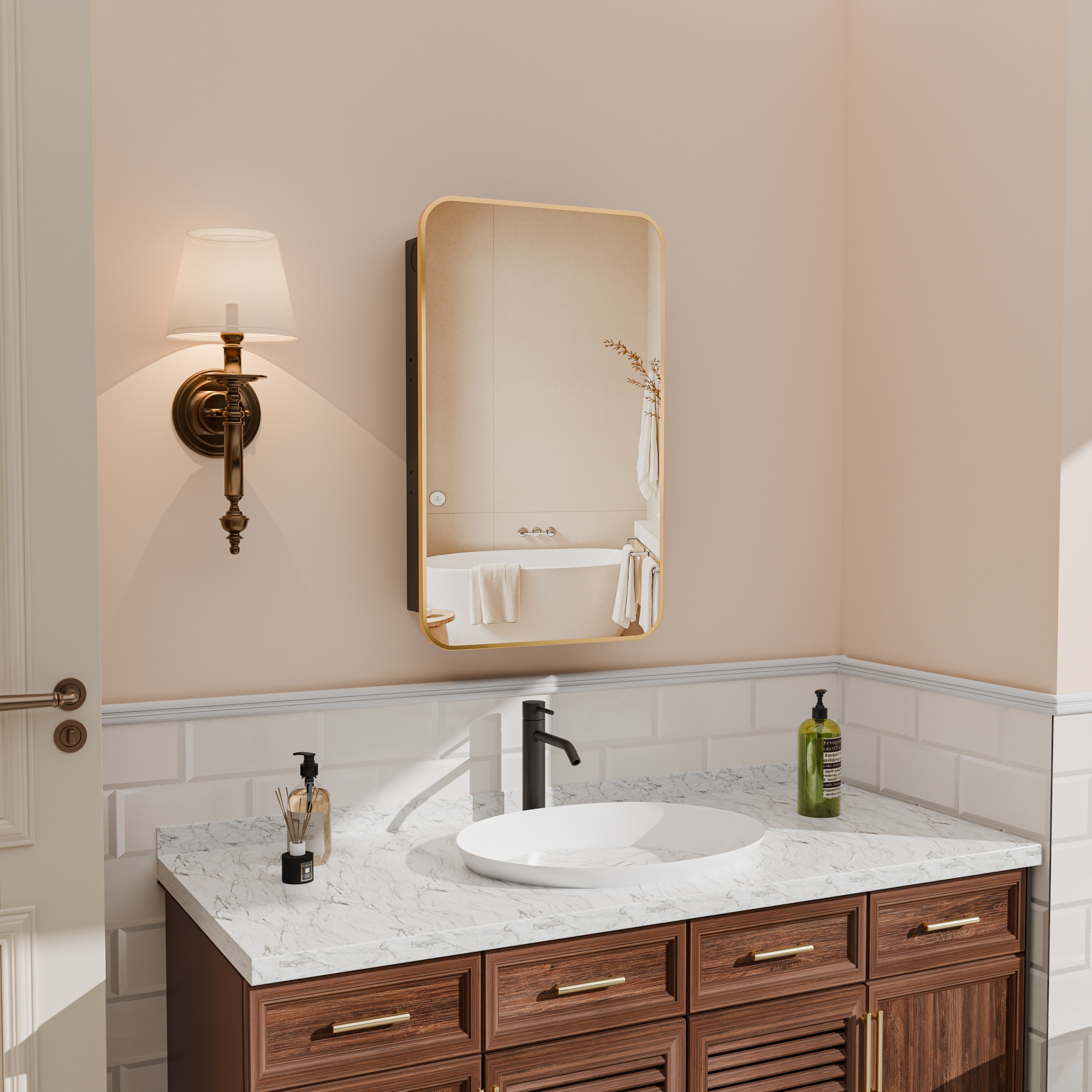 Yuaris 16 in. W x 26 in. H Recessed Rectangular Metal Framed Bathroom Medicine Cabinets with Mirror in Brushed Gold