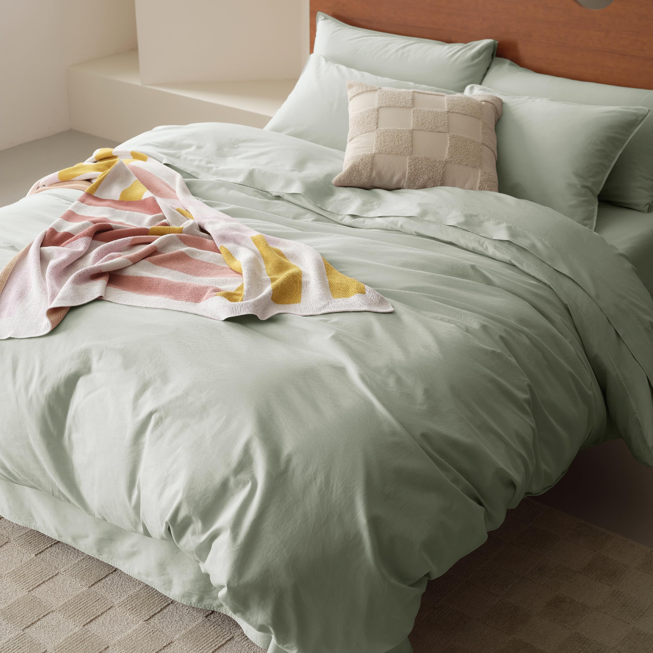 Bedsure 90x90 Queen 3-Piece Green Organic Cotton Duvet Cover Set