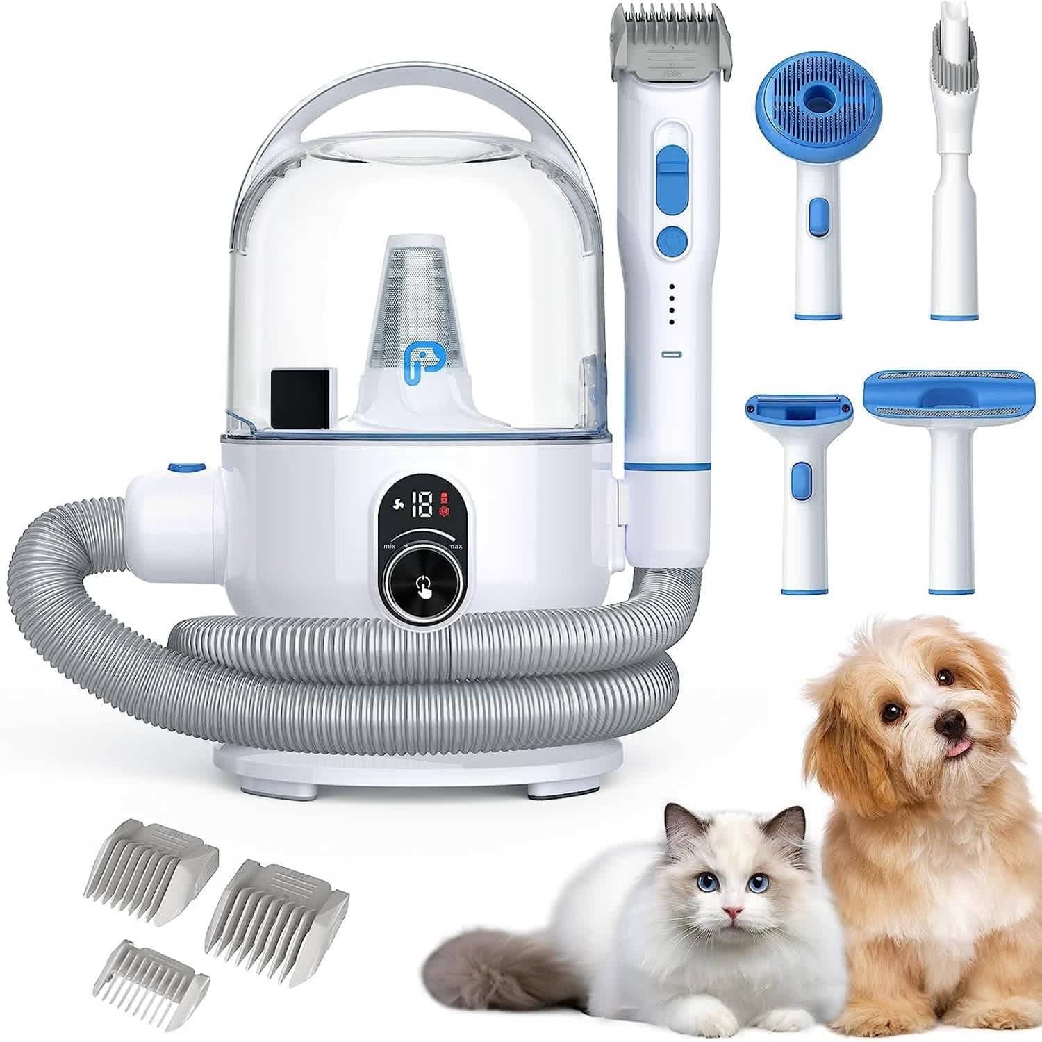 Qeetex LSHQQPHO-0Y50XHUF Dog Hair Vacuum Cleaner and Grooming Set 2L Dust Cup with 5 Grooming Tools High Suction Power Low Noise Blue