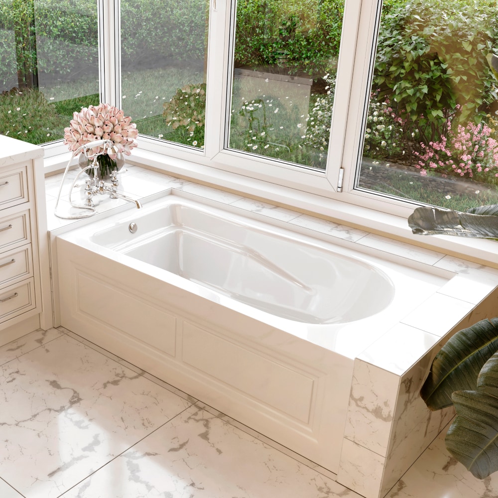 Laurel Mountain Stephen 32-in W x 60-in L Biscuit Acrylic Rectangular Left  Drain Alcove Whirlpool Tub Lowes.com