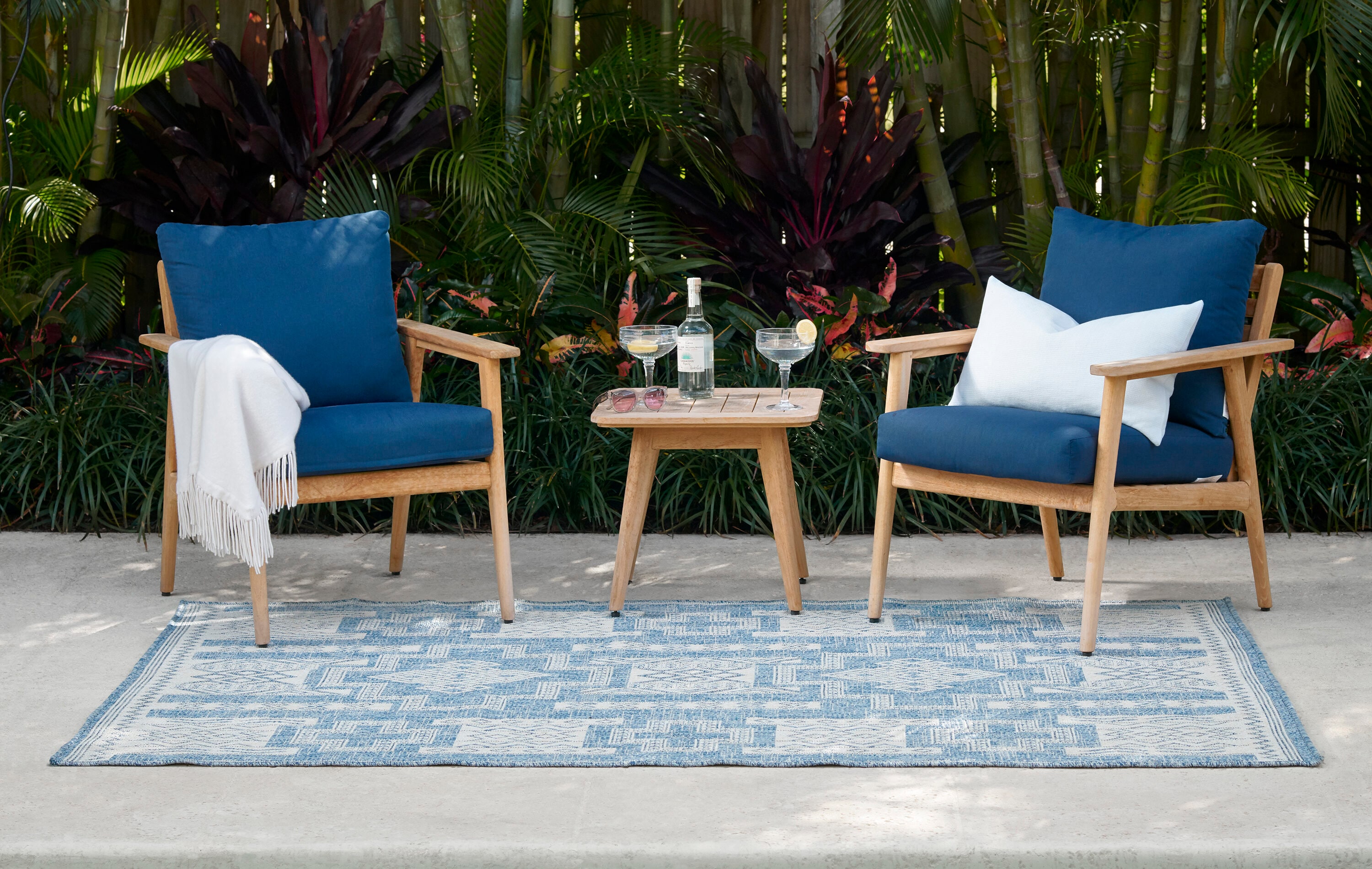 Momeni HAMPOHAM10BLU90C0 9 x 12 (ft) Woven Polypropylene Blue Rectangular Indoor/Outdoor Area rug