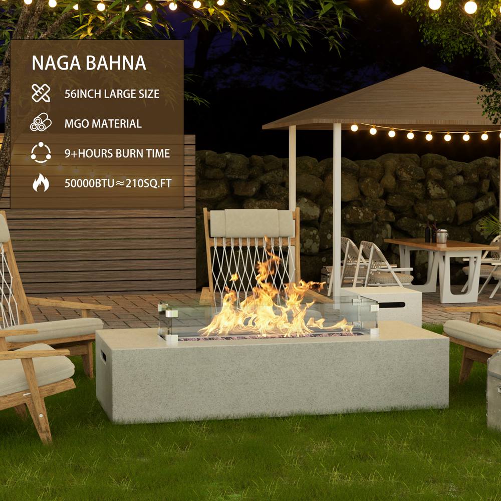 Runesay HB02ODHT-06 56-in W Grey Glass fiber reinforced concrete Rectangle Liquid propane Fire pit table