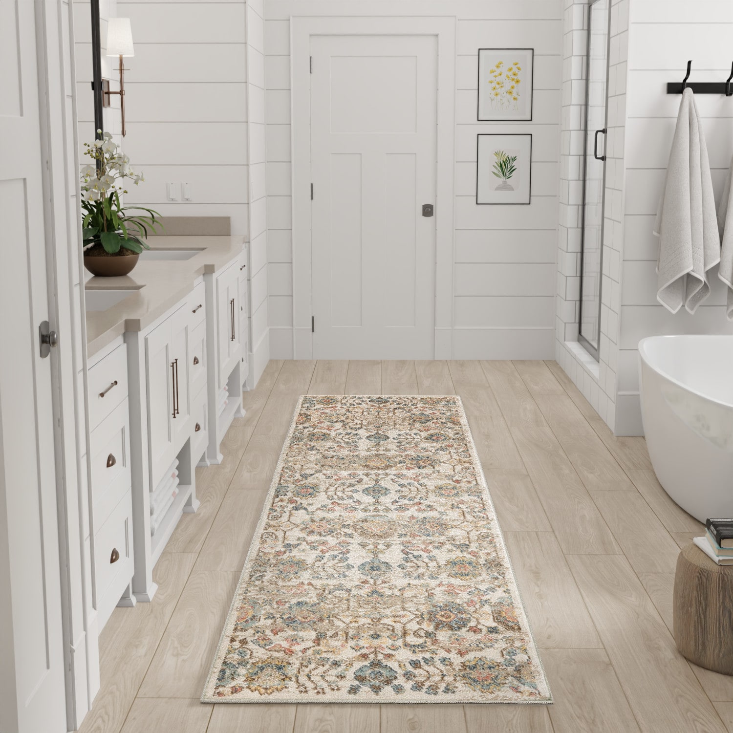 Nourison Home 099446993267 Washable Decor 2 x 6 (ft) Polyester Beige Rectangular Indoor Medallion Machine washable Runner rug