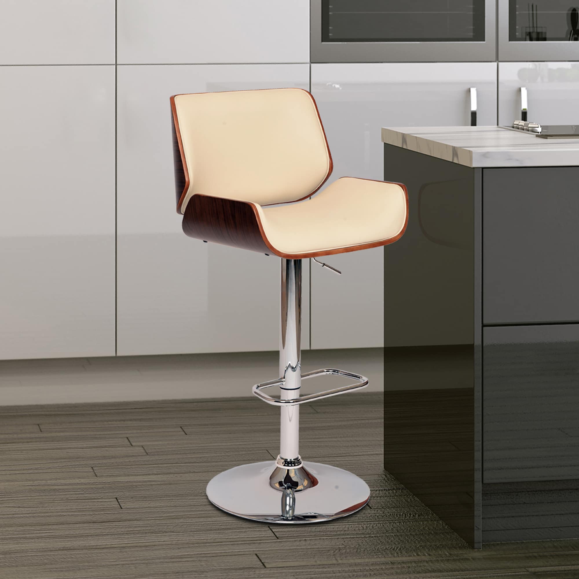 Armen Living LCLOSWBACRWA London Cream 24.0-Inches H Adjustable Height Counter height Bucket seat Upholstered Swivel Metal Bar Stool and Back