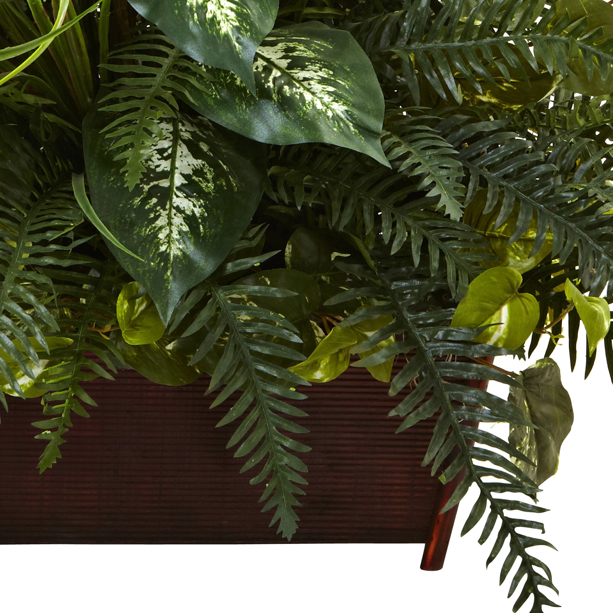 Green Plastic Fern and Grass Arrangement in Iron Planter