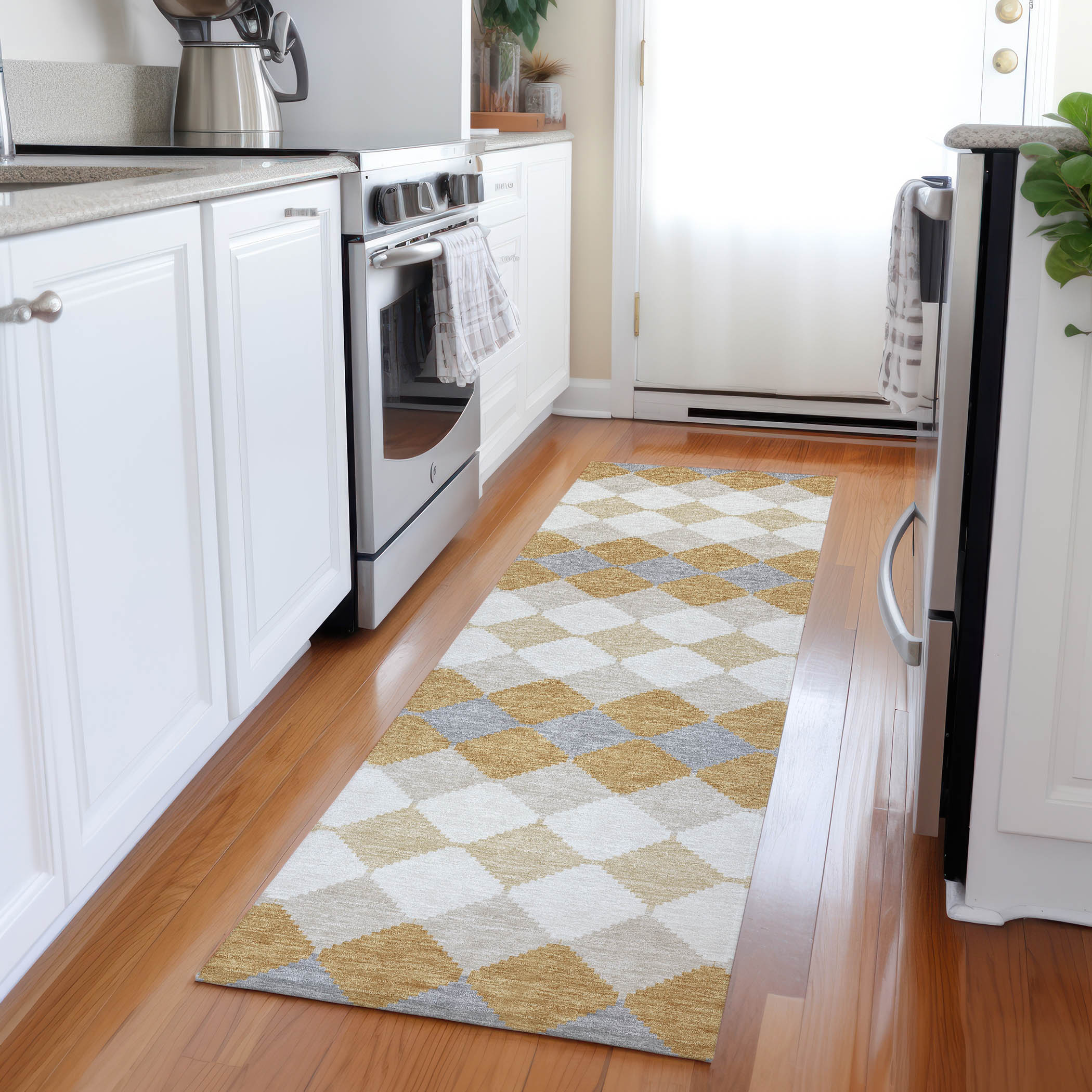 Addison Rugs ACN1007GO2X8 Chantille ACN1007GO 2 x 7 (ft) Polyester Gold Rectangular Indoor/Outdoor Geometric Machine washable Runner rug