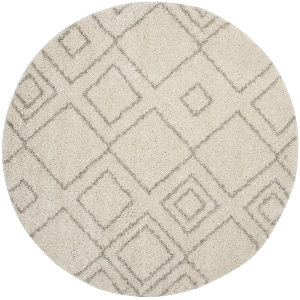 Safavieh ASG744A-7R Arizona Nettie Shag 7 x 7 (ft) Loomed Polypropylene Ivory/Beige Round Indoor Geometric Mid-Century Modern Area rug