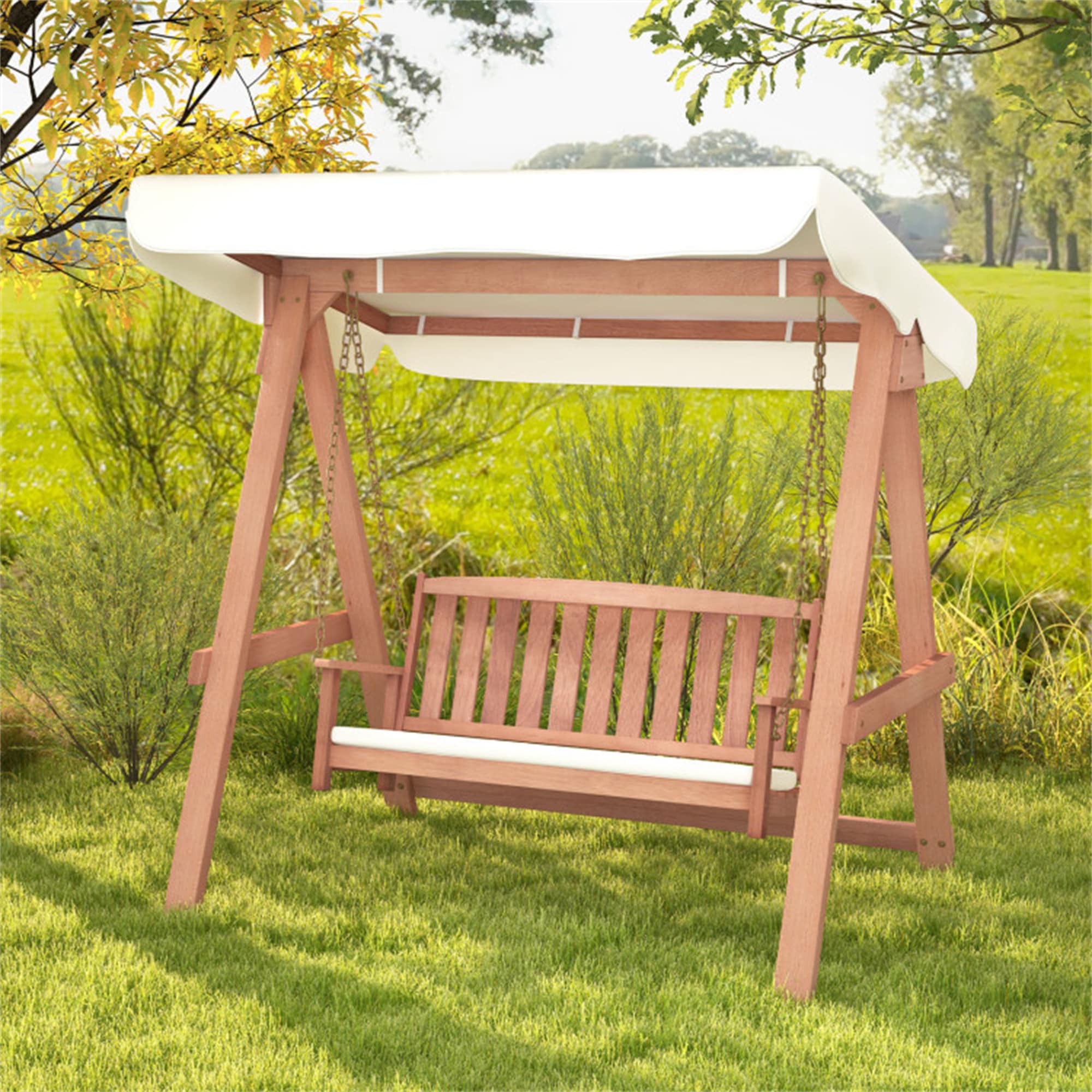 BABOOM Porch Swing Bench 2 person Natural Wood Outdoor Swing BOM 0090 CO at Lowes