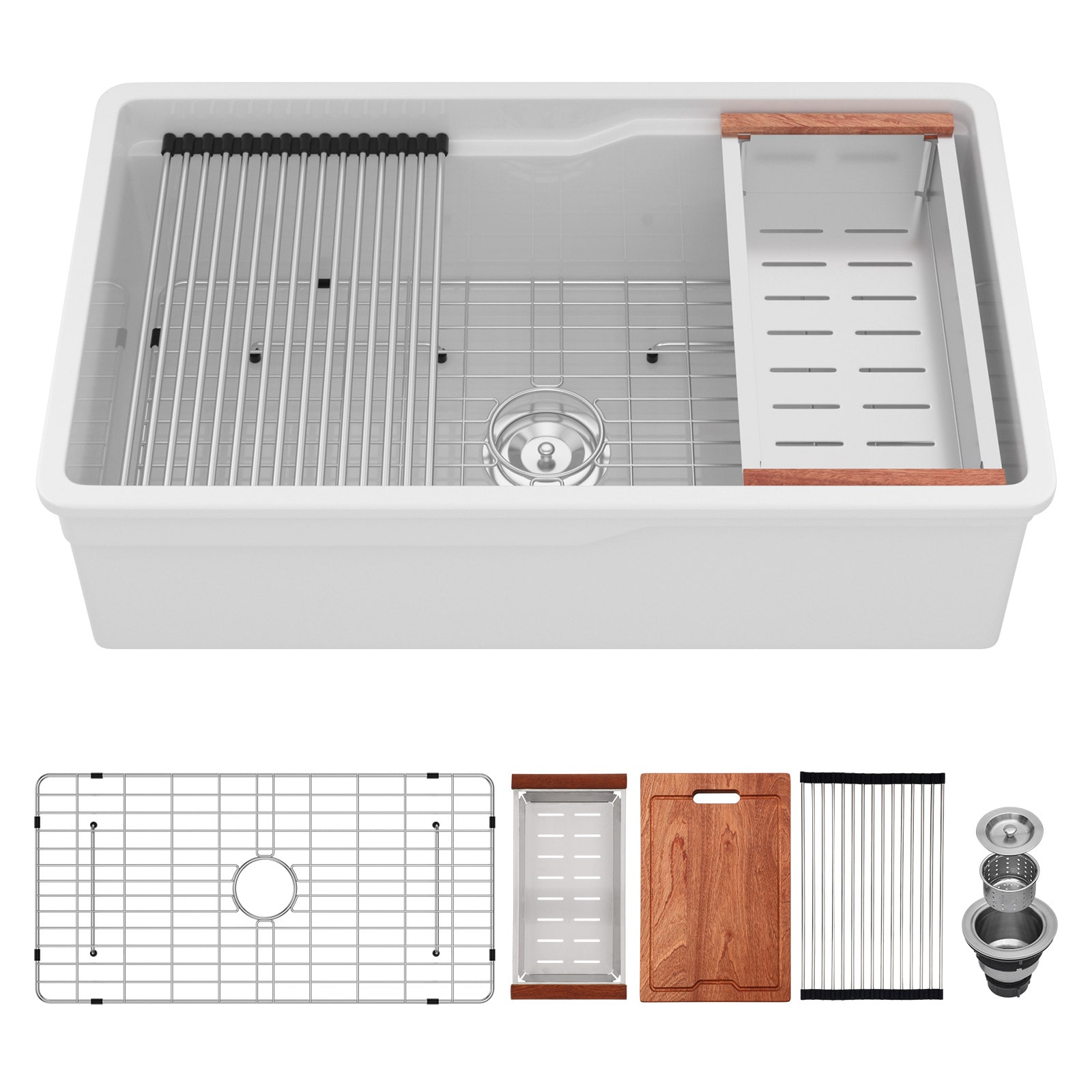 Lordear LD-TCSZ32 Farmhouse apron front 32-in x 19-in Fireclay Single bowl Workstation Kitchen Sink