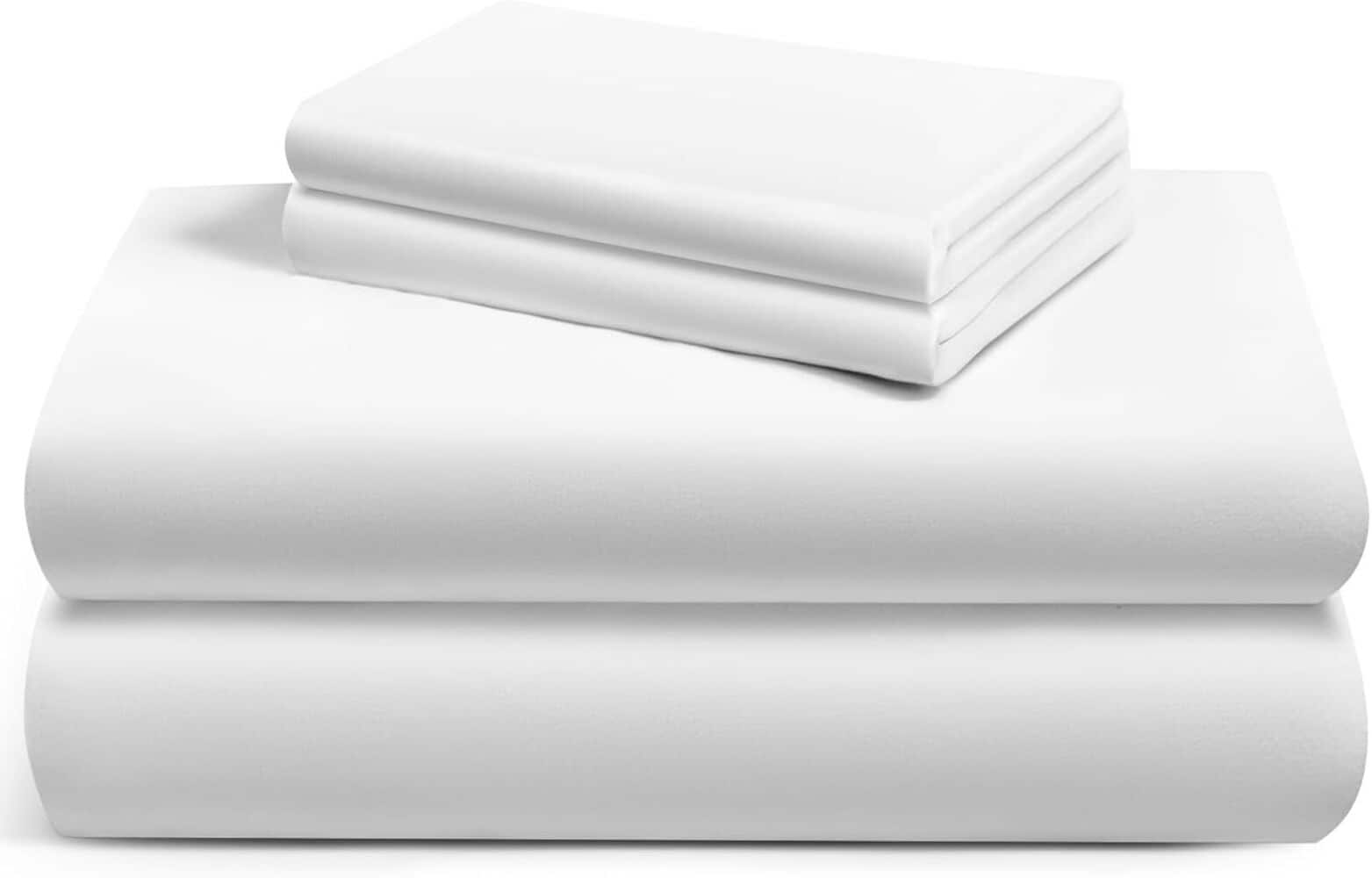 LuxClub  4 PC Organic Bamboo Viscose Sheet Set Silky Soft Cooling Deep Pocket Hotel Luxury Bedding Breathable Twin White