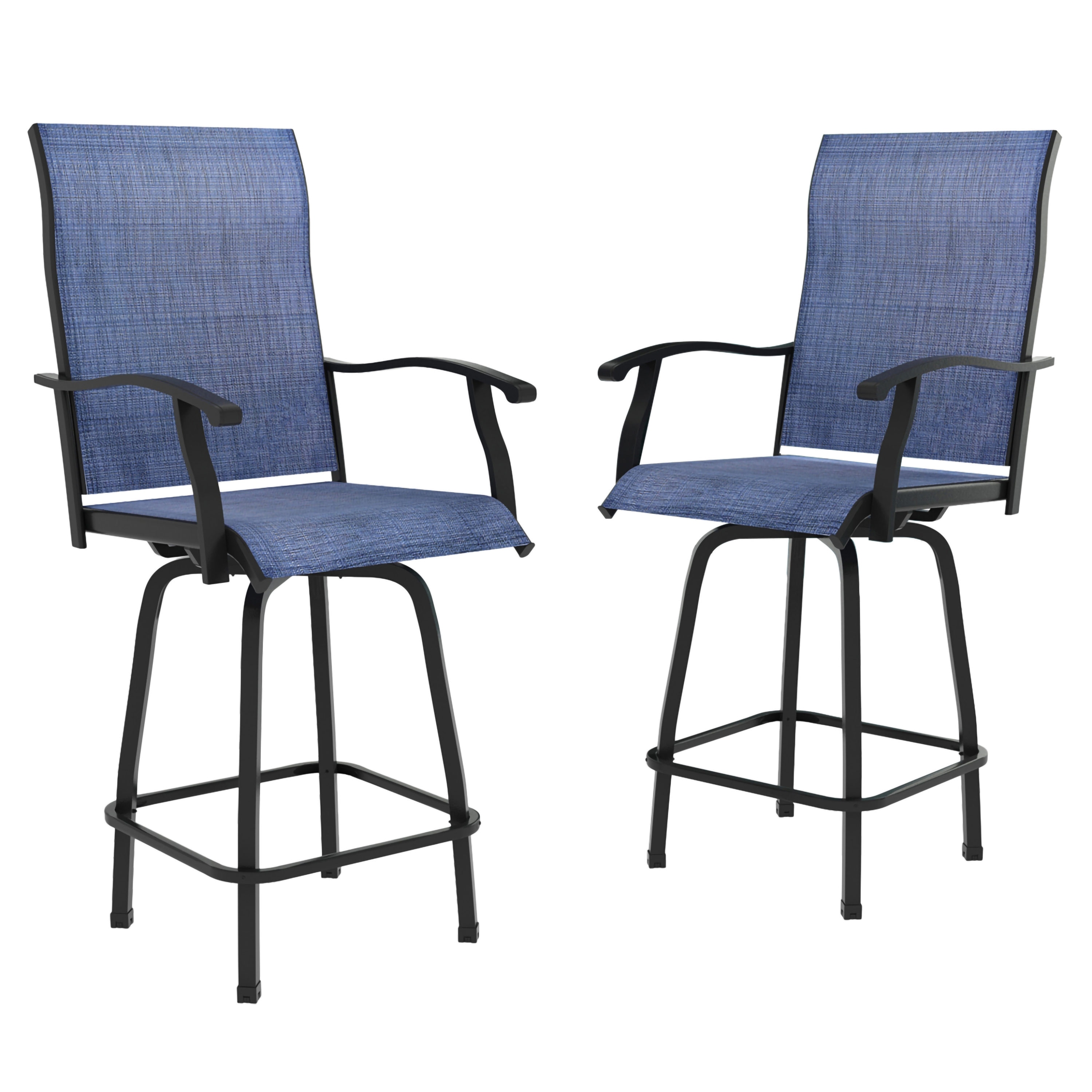 FUFU&GAGA Bar Stools Set of 2 Woven Black Steel Frame Swivel Bar Stool ...