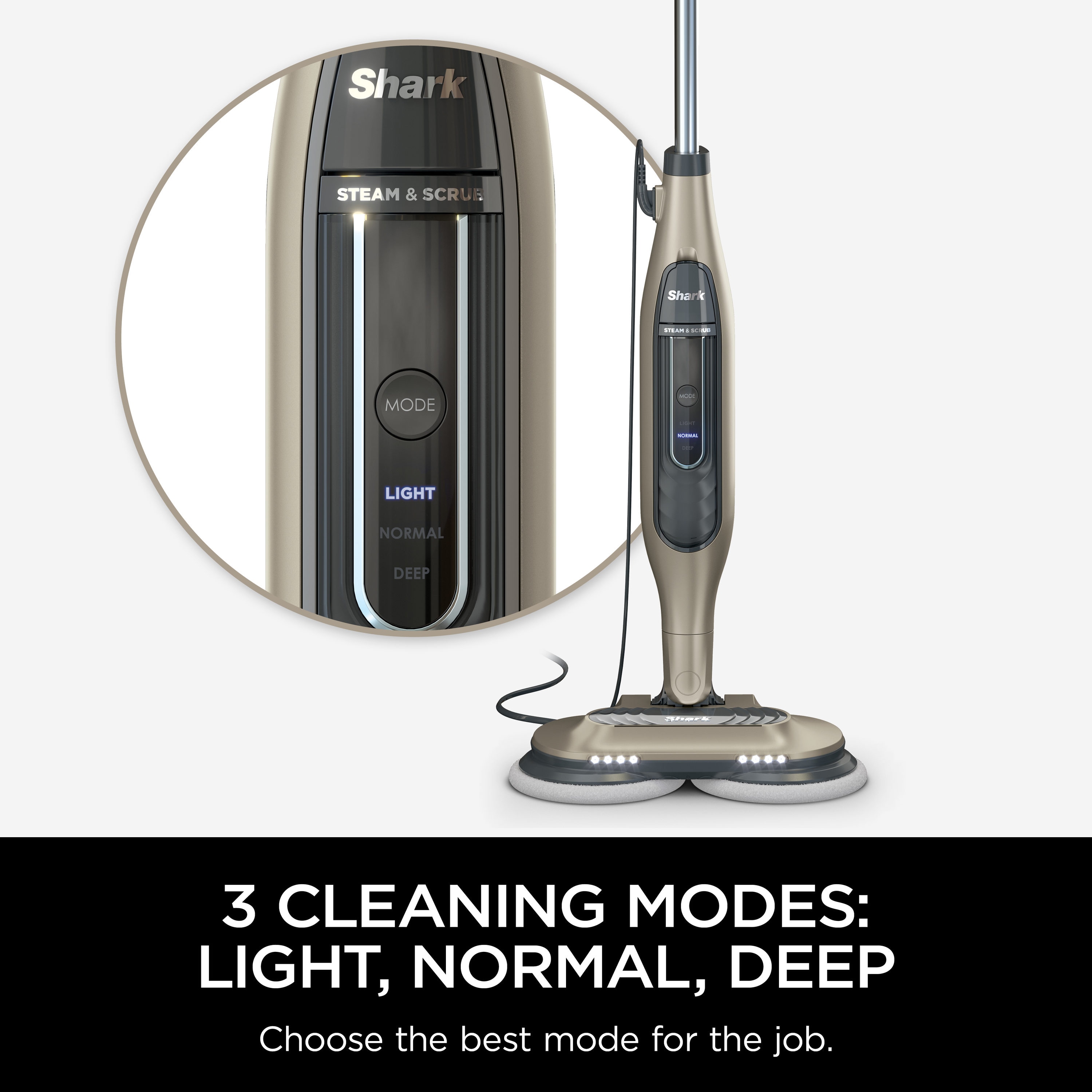  Shark S7001 Mop, Scrub & Sanitize at The Same Time, Designed  for Hard Floors, with 4 Dirt Grip Soft Scrub Washable Pads, 3 Steam Modes &  LED Headlights, Gold, 13.7 in