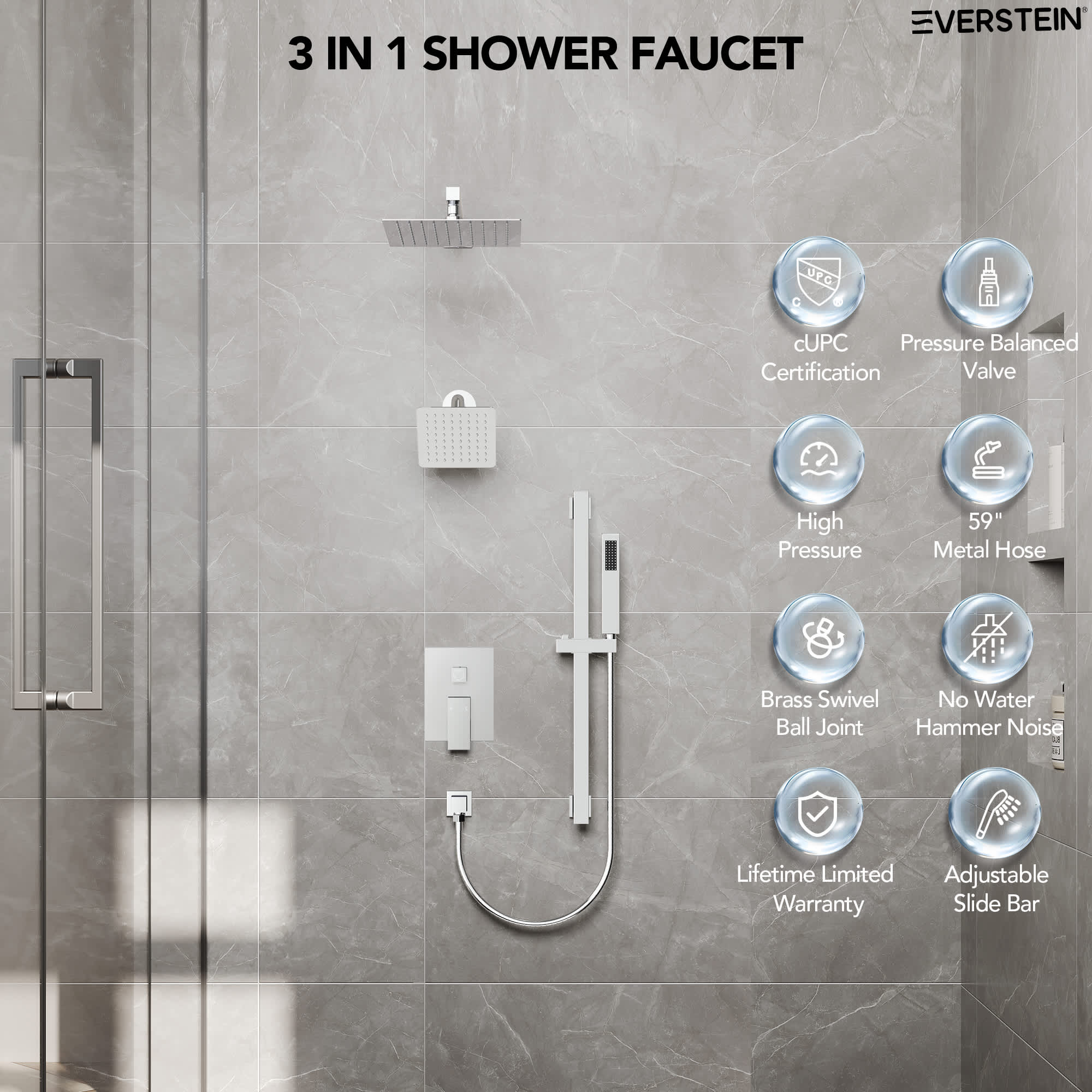 EVERSTEIN SFS-1059-CH10 Showerhead-Bar-Panels - View #3