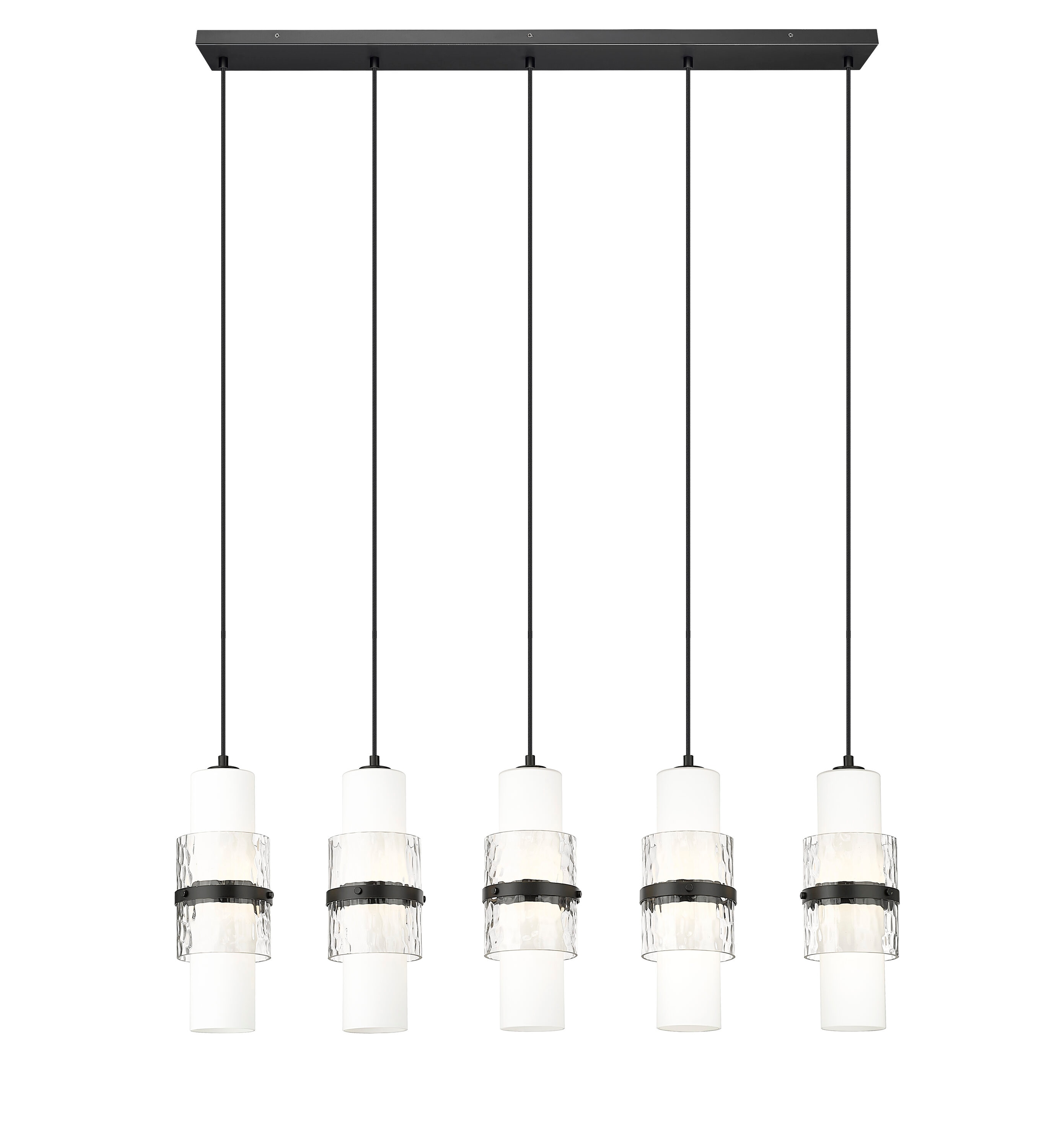 Cayden Matte Black 5-Light Linear Chandelier with Glass Shades