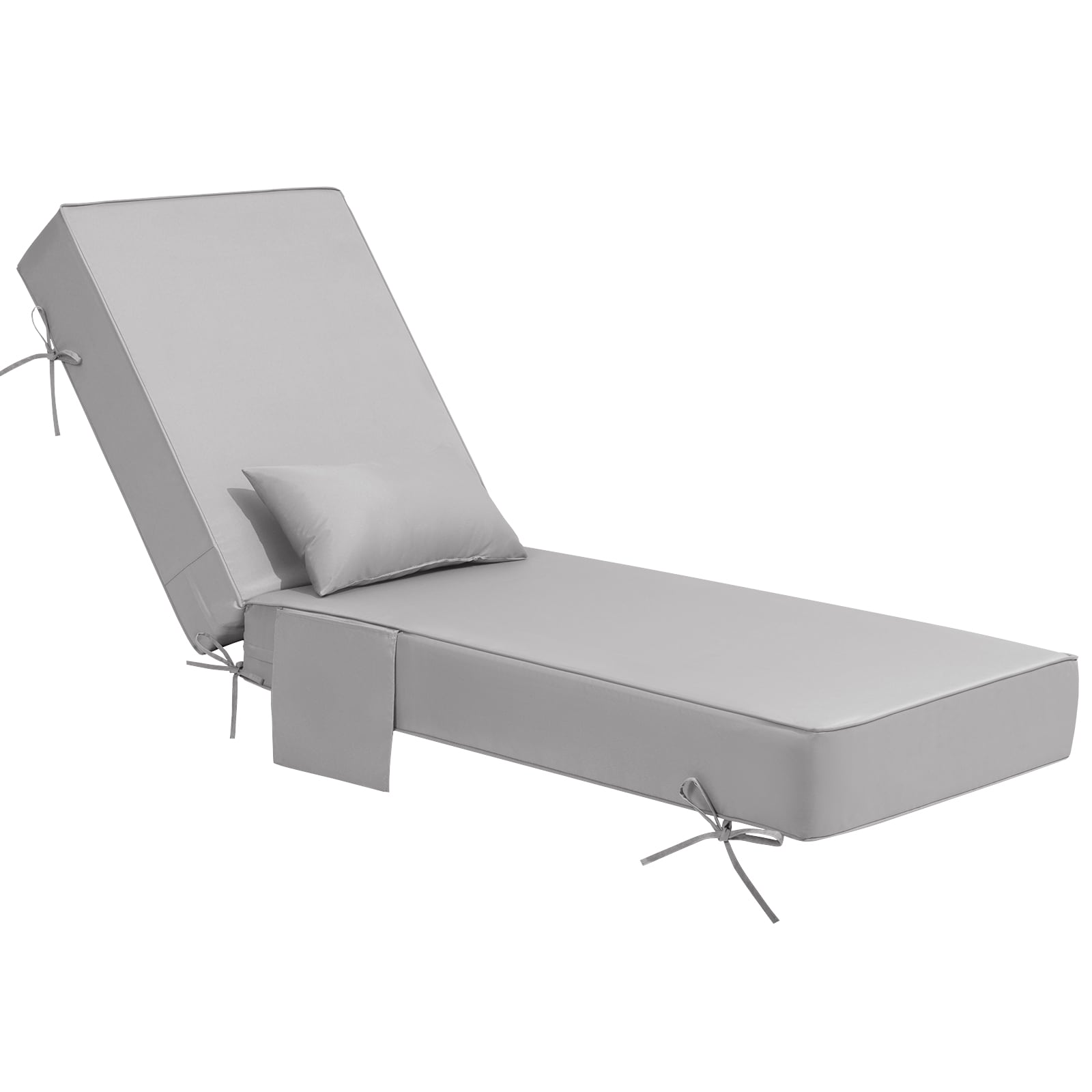 Crestlive Products Outdoor Water Resistant Chaise Lounge Chair Cushion with Ties and Pillow 44-in x 21-in Light Gray-1pc Patio chaise lounge chair cushion