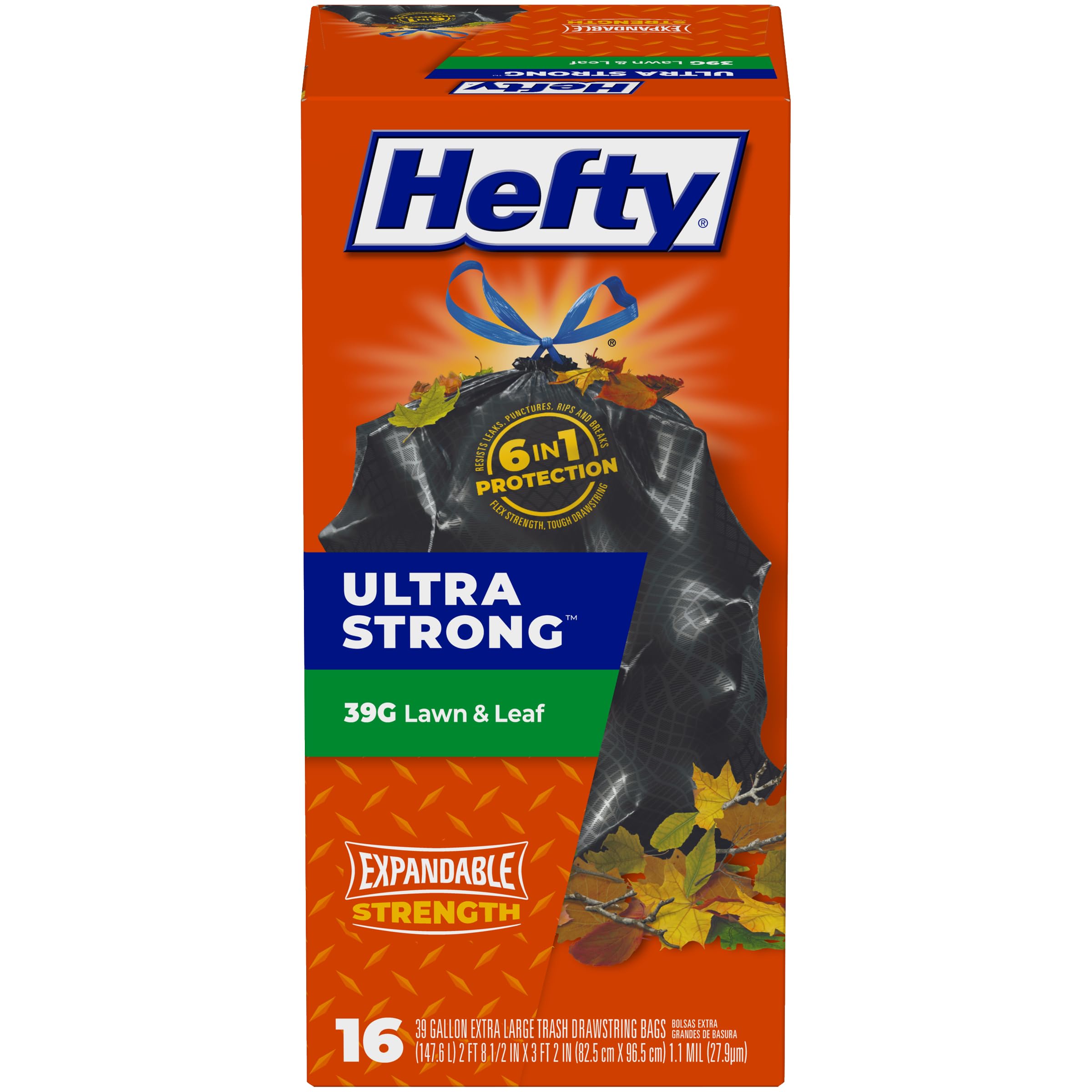 Hefty Ultra Strong Lawn Leaf Trash Bags Unscented 39 Gallon 16 Count