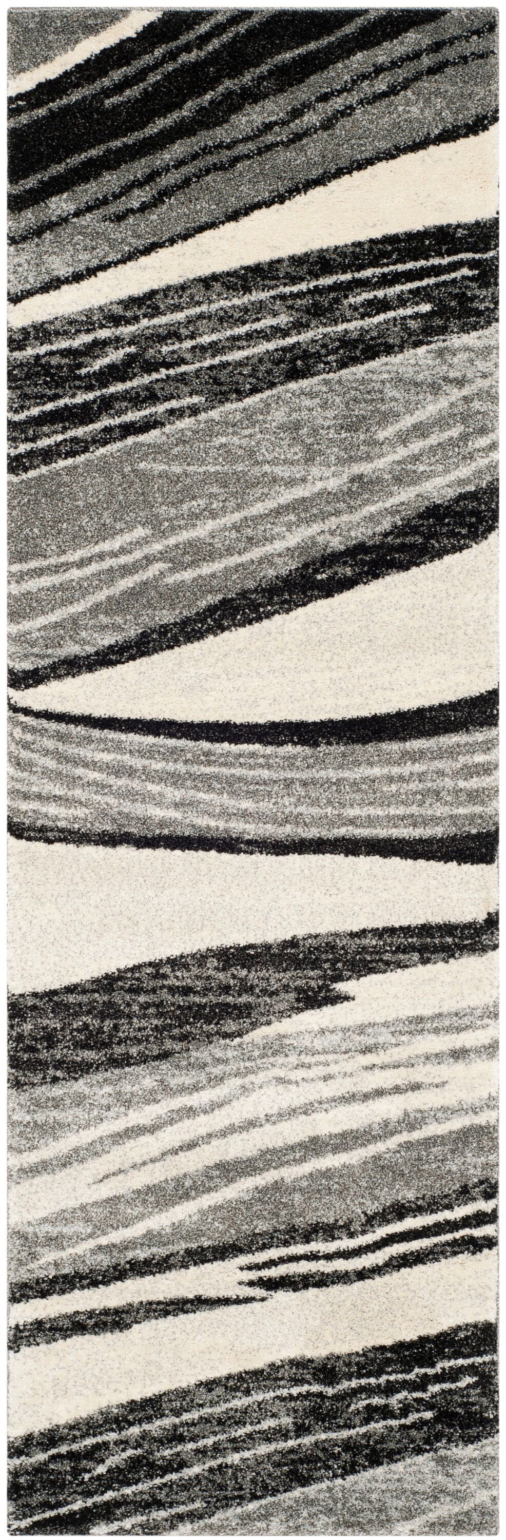 Mid-Century Modern Abstract Gray Shag Area Rug 27in