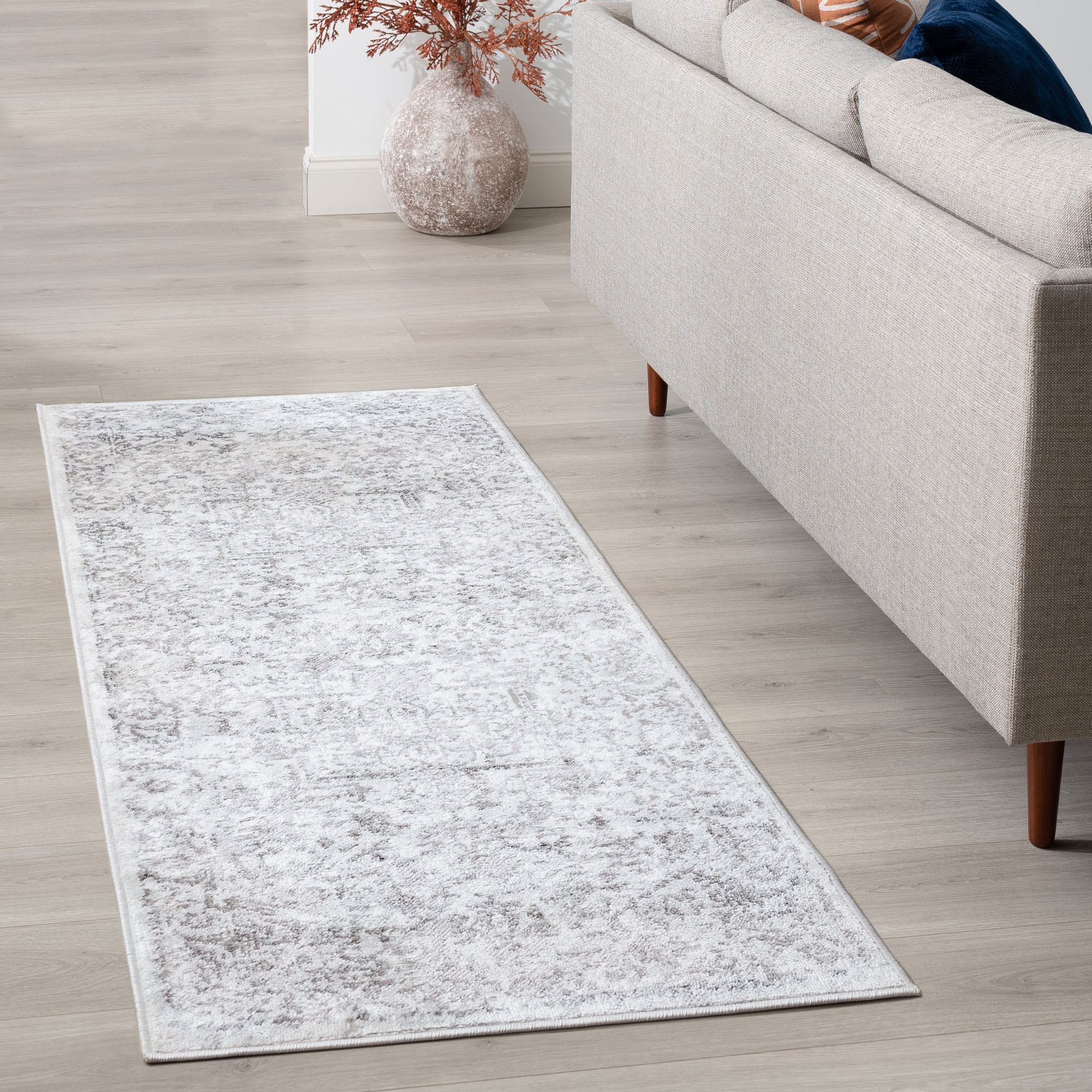 Tayse NEX1702 2X8 Nexus 2 x 8 (ft) Loomed Polypropylene White/Gray Rectangular Indoor Floral/Botanical Farmhouse/Cottage Runner rug
