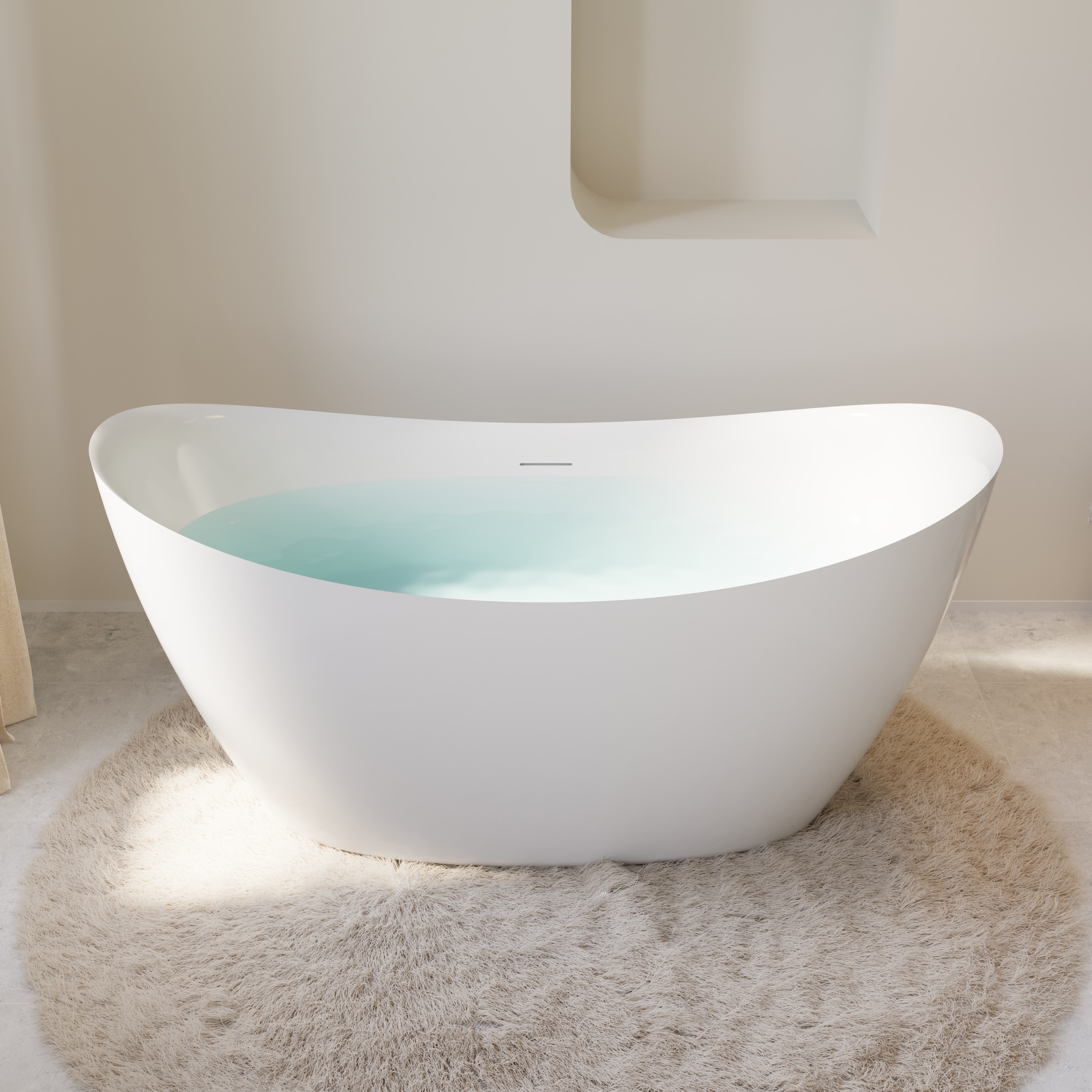 WELLFOR BM Soaking Bathtub 28.5-in x 60-in White Acrylic Oval Freestanding Soaking Bathtub with Drain ( Center Drain )