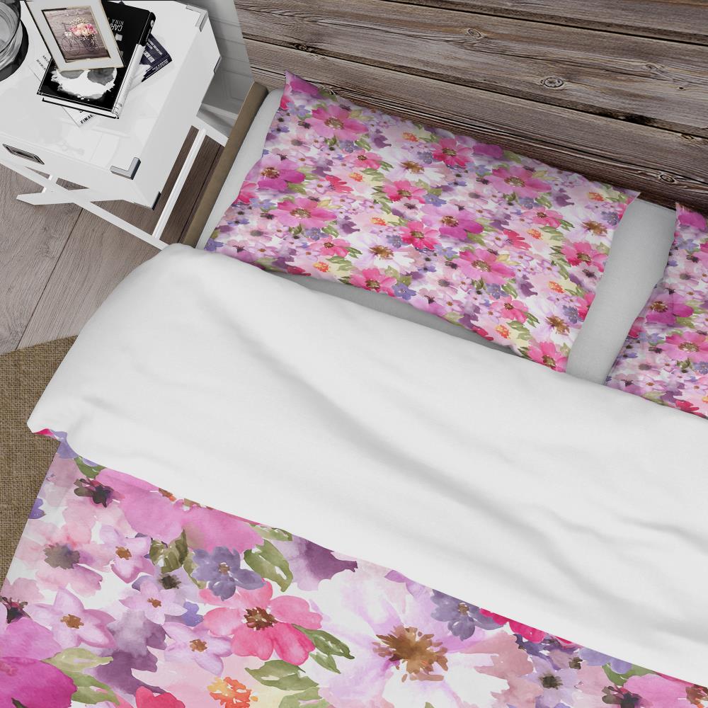 Watercolor Pink and Purple Floral Microfiber Full/Queen Bedding Set