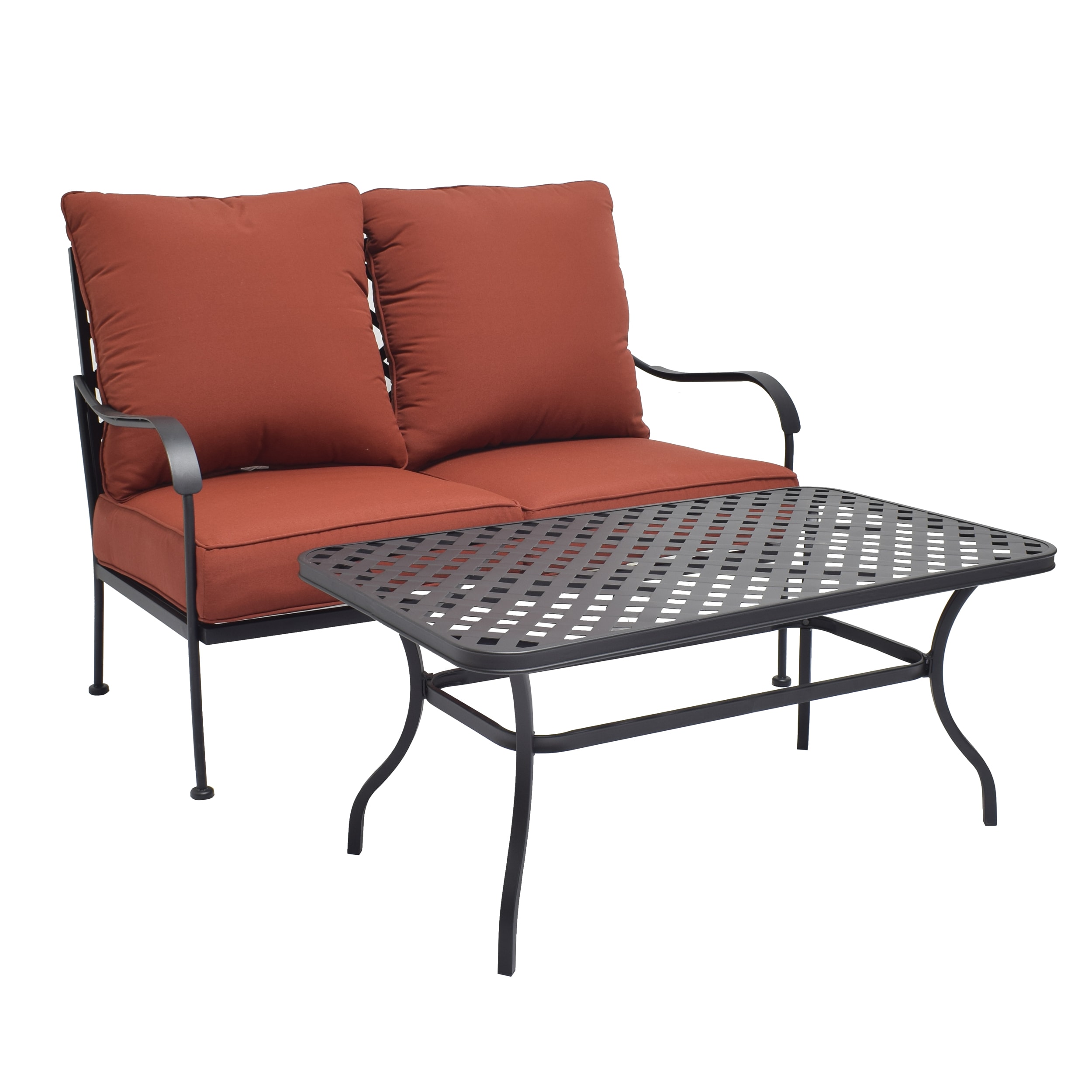 Style Selections San Terra 2 Piece Patio Conversation Set with Red Cushions in the Patio Conversation Sets department at Lowes