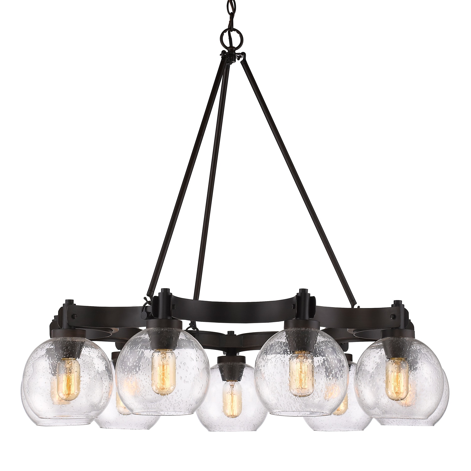 Galveston Rubbed Bronze 9-Light Chandelier with Seeded Glass