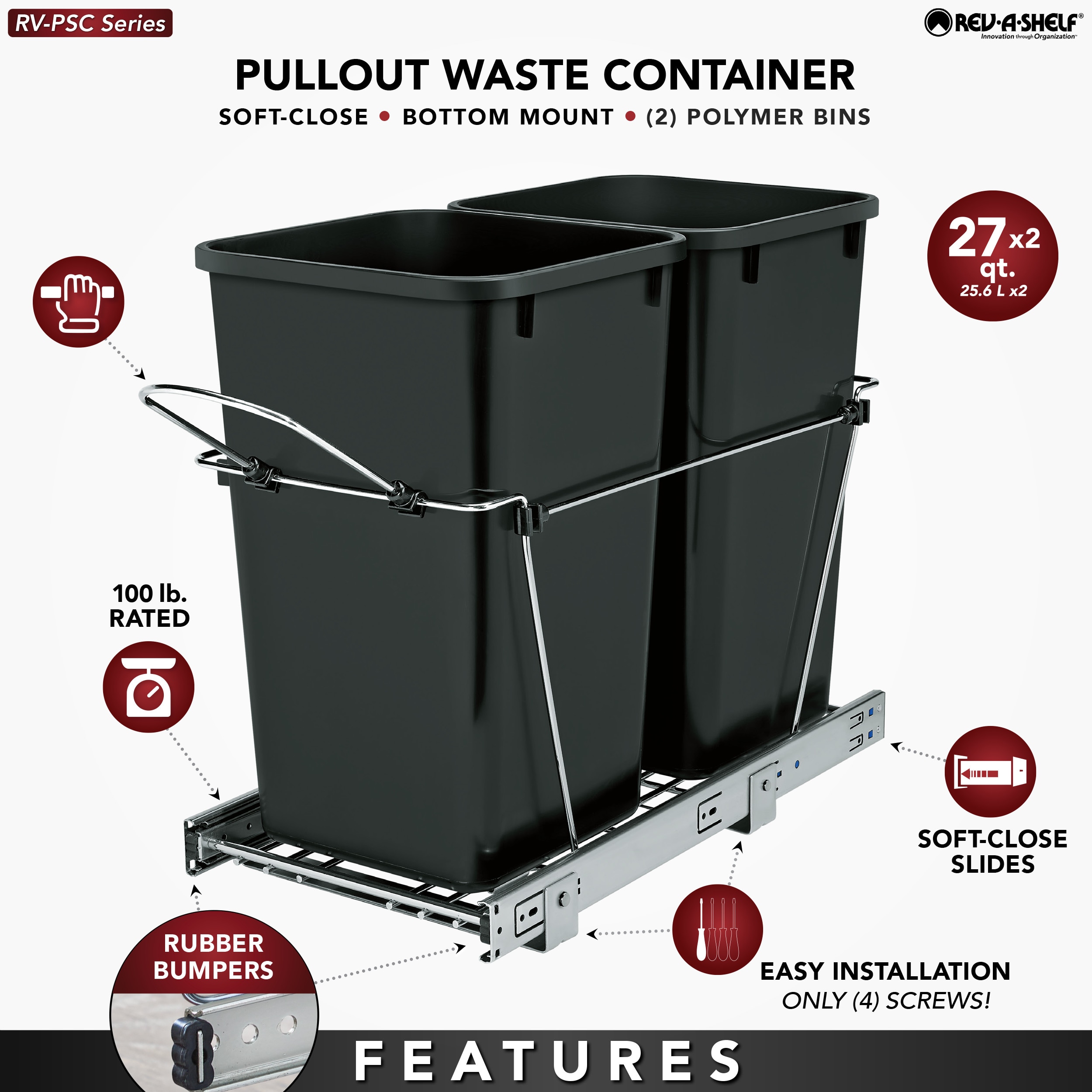 11 Minute Organizers 35-Quart Double Pullout Waste Container