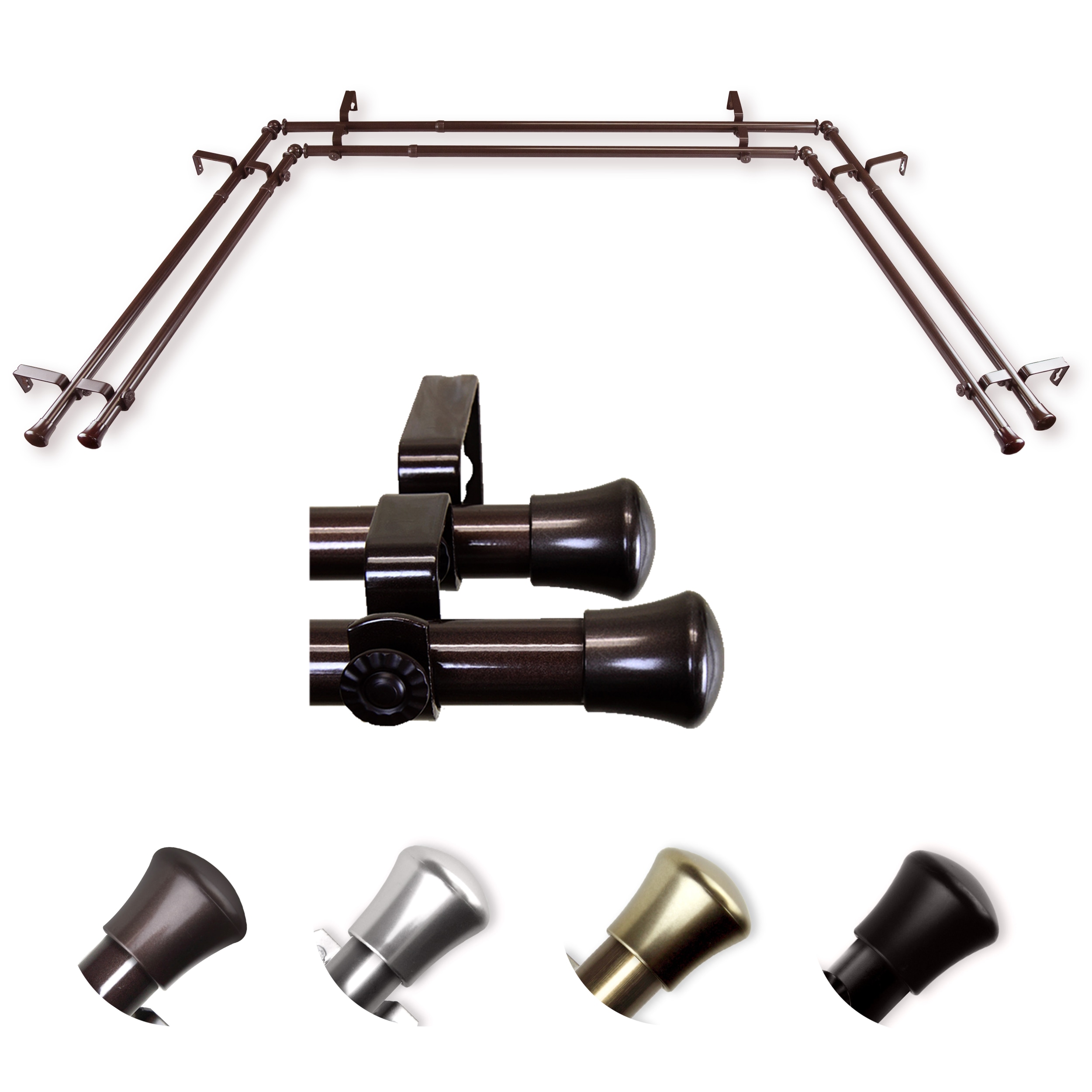Hart & Harlow L-AWID-BAY-07 13/16" Double 38-in to 72-in Cocoa Steel Bay window curtain rod
