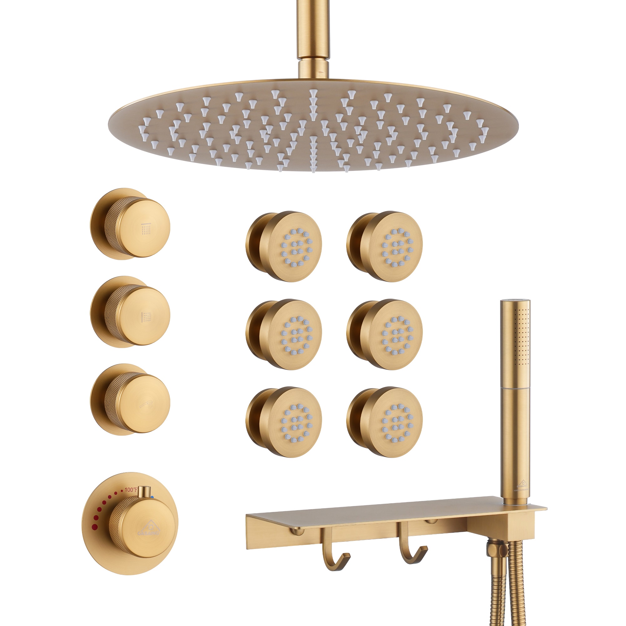CASAINC TR-ST000050AAB Shower system Brushed Gold Built-In Shower Faucet System with 4-way Diverter Thermostatic Valve Included