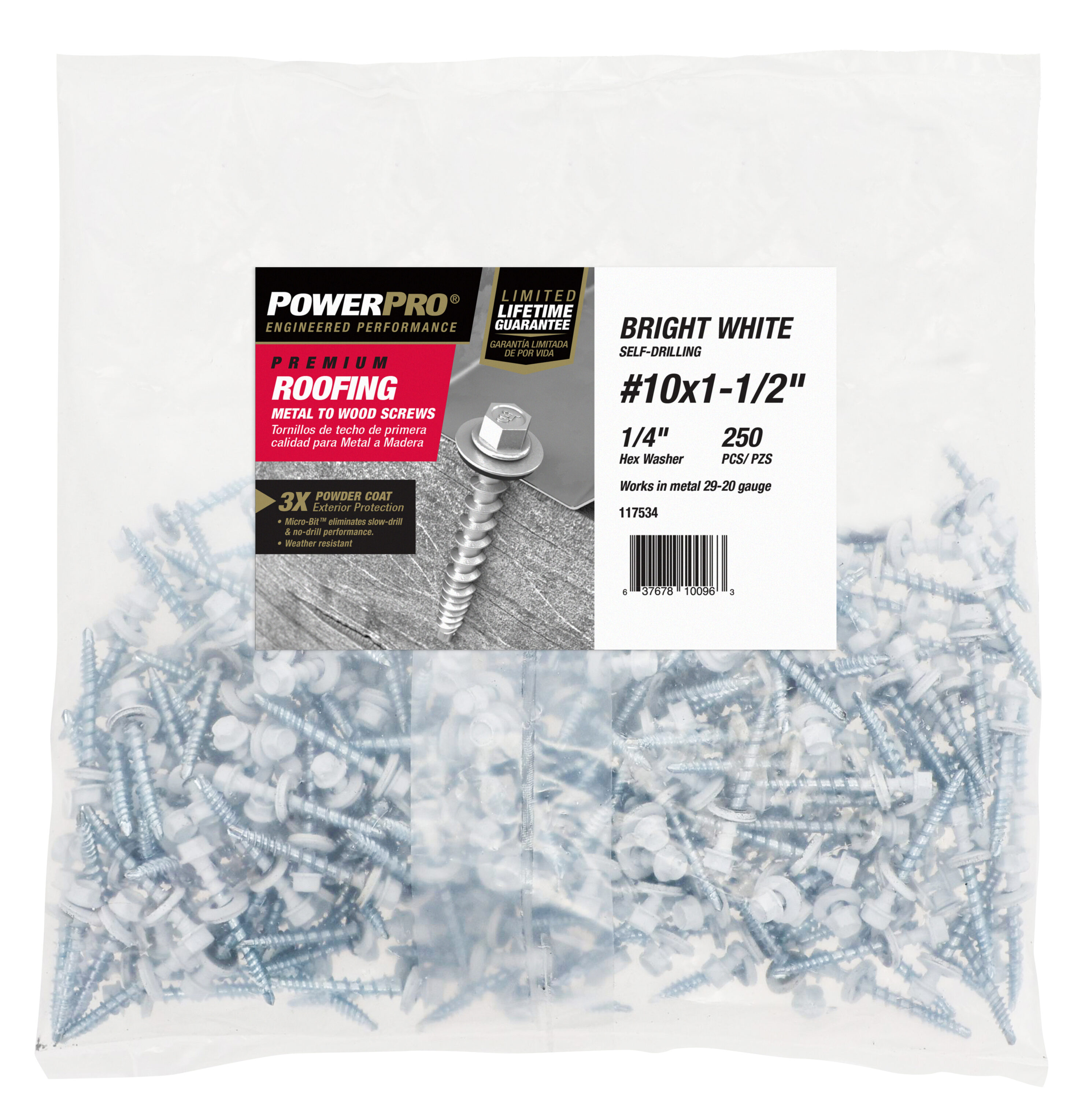 Power Pro 117534 #10 x 1-1/2-in White Powder coating Self-drilling Roofing Screws 250 -Count