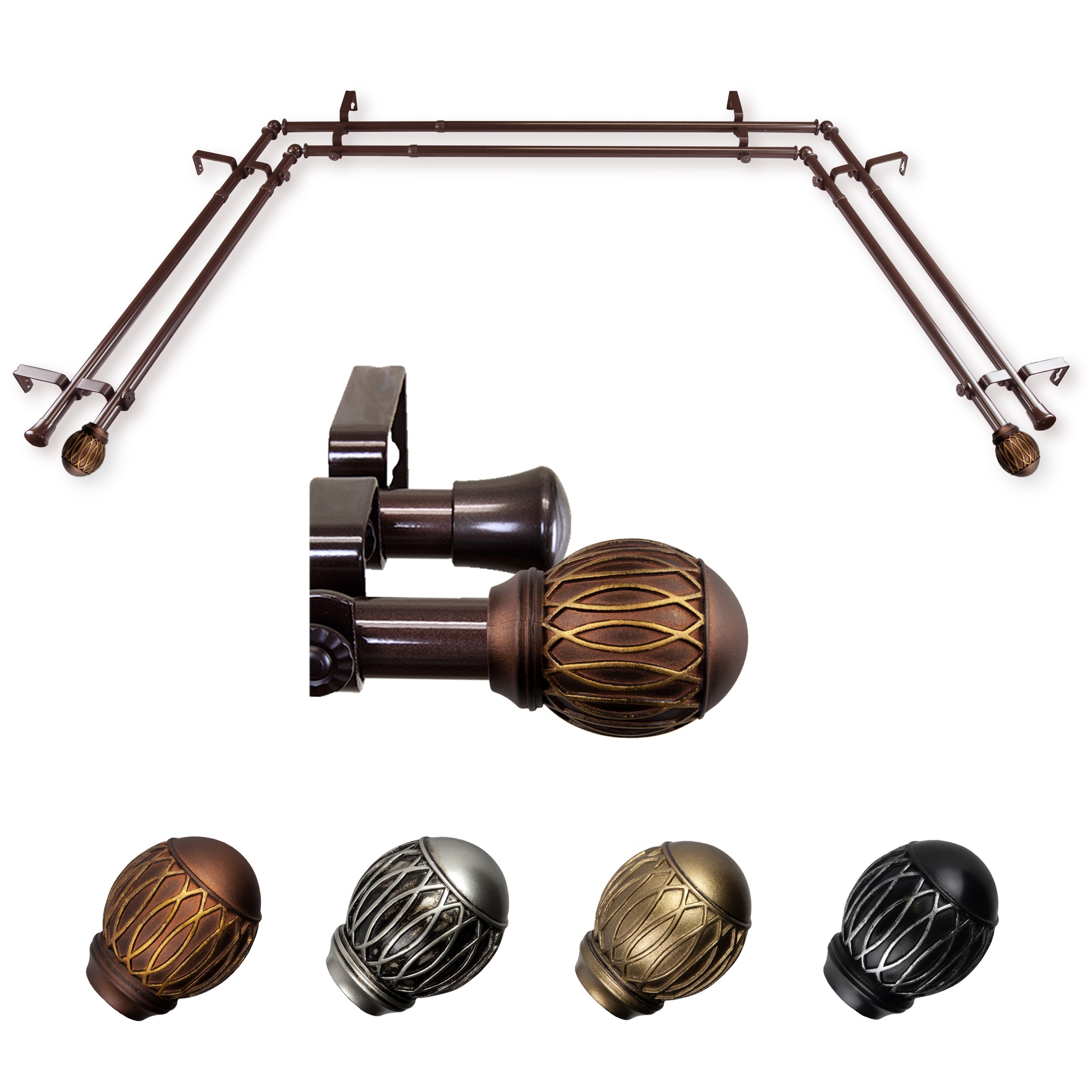 Hart & Harlow L-ABAY-80-7D Tacoma 13/16-in Double 38-in to 72-in Cocoa Steel Bay window curtain rod with Finials