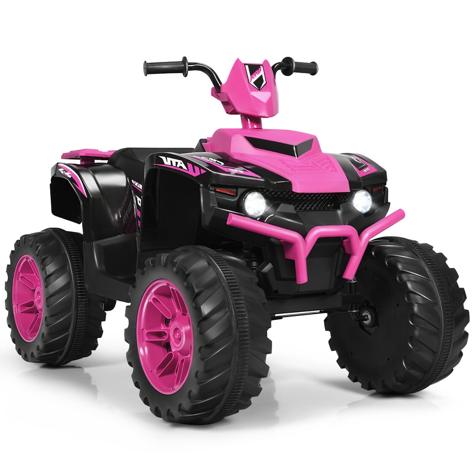 Slickblue D-CO-IP897723YT Pink 12V Kids Ride-On ATV with LED Lights and Treaded Tires (Battery Included) for Backyard and Driveway