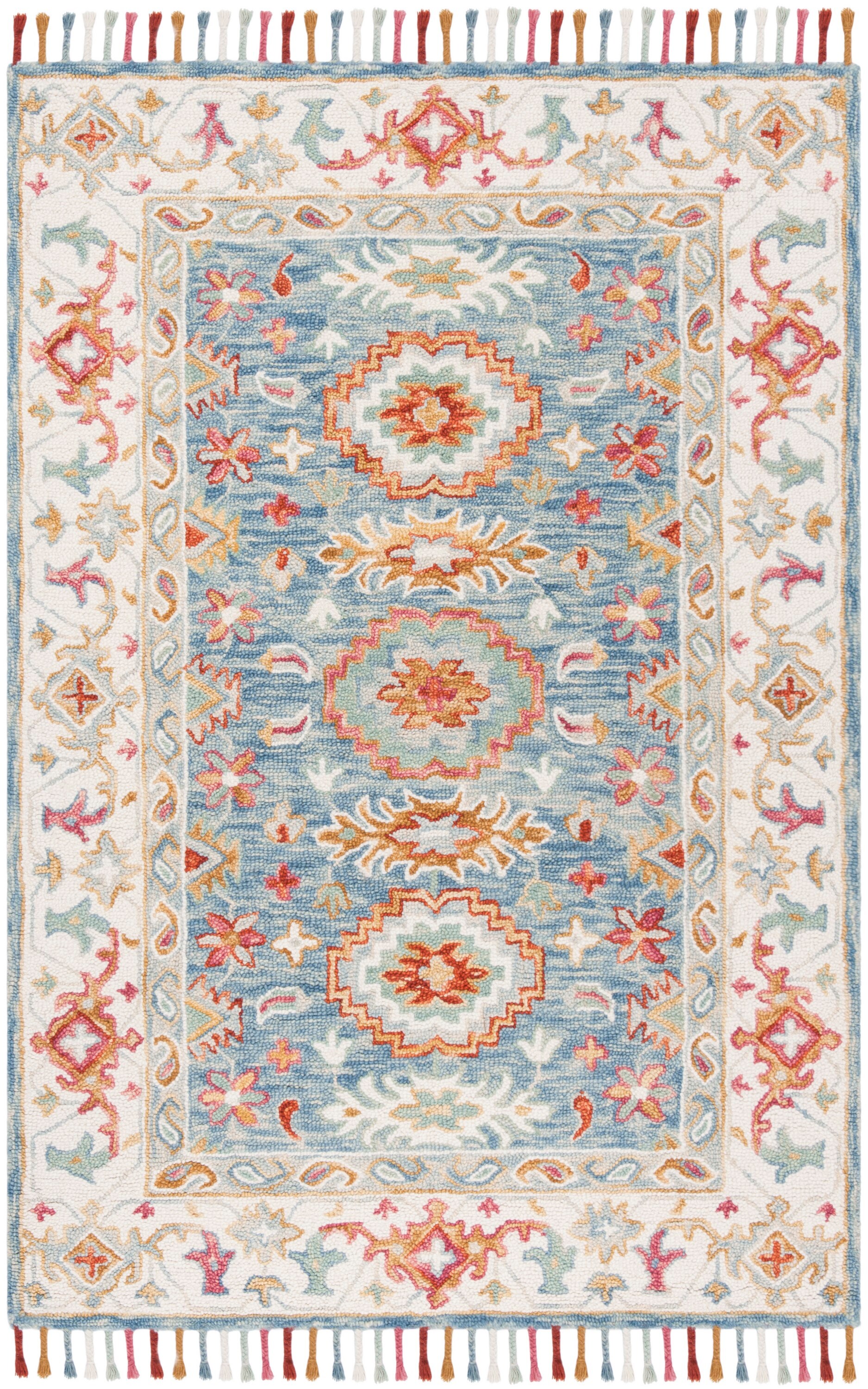 Bohemian Chic Handmade Blue Floral Wool Area Rug 9' x 12'