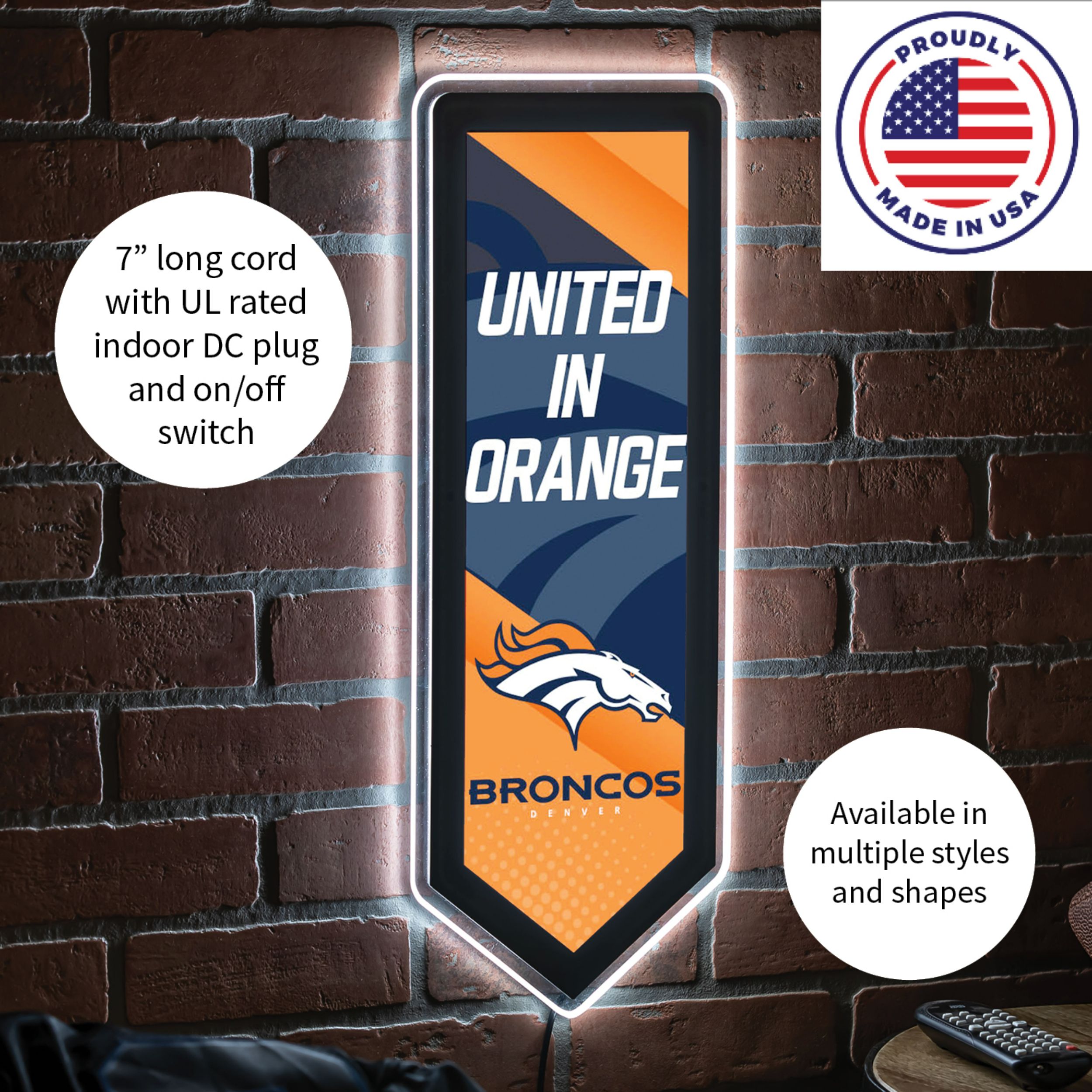 Evergreen Denver Broncos NFL Football Pennant Glazelite LED Decor in ...