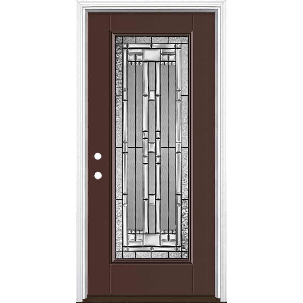 Masonite 3420602 Naples 36-in x 80-in x 4-9/16-in Fiberglass Full lite Right-hand inswing Chocolate Painted Prehung Front Door with Brickmould Insulating core