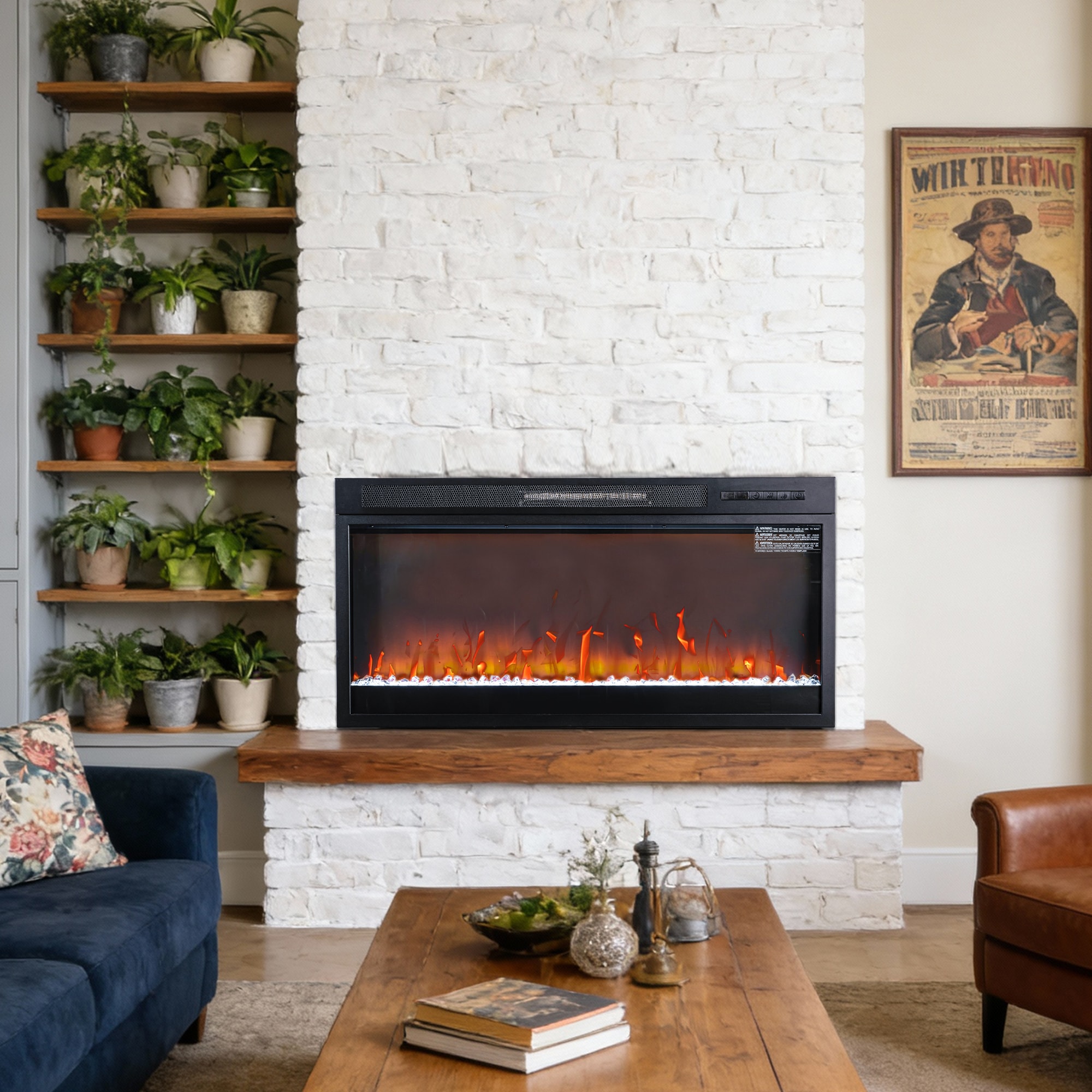 IHOMEadore 36-in W Black Wall mount Fan-forced Electric Fireplace with Remote Control Included