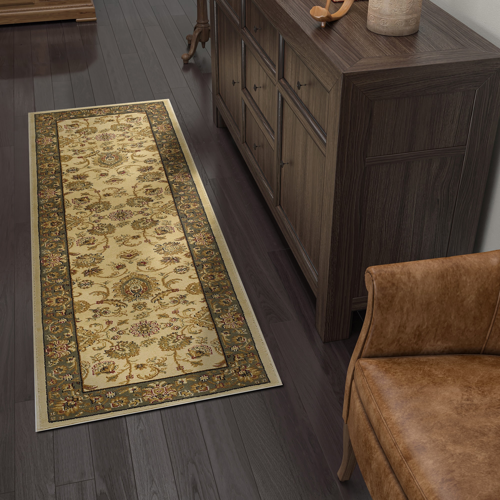 Tayse SNS4722 2X8 Sensation 2 x 8 (ft) Loomed Polypropylene Ivory Rectangular Indoor Border Oriental Runner rug
