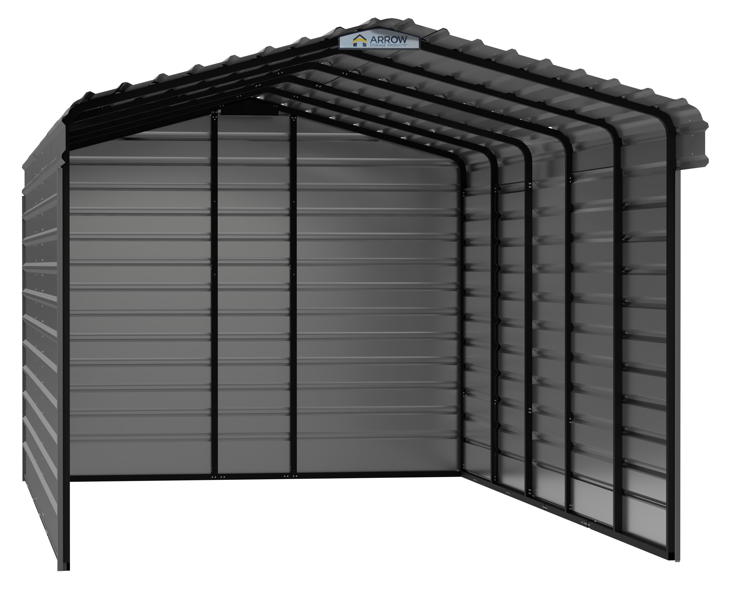 Arrow CPHC122409ECL3 12-ft W x 24-ft L x 9-ft H Charcoal with 3 Wall Kits Metal Carport with Metal Roof
