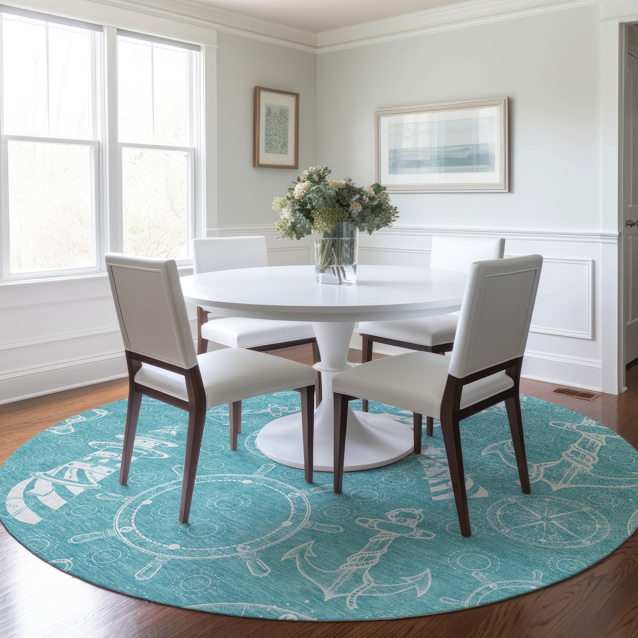 Addison Rugs AMF154OC8RO Mayfield AMF154OC 8 x 8 (ft) Loomed Polyester Ocean Round Indoor Geometric Machine washable Area rug