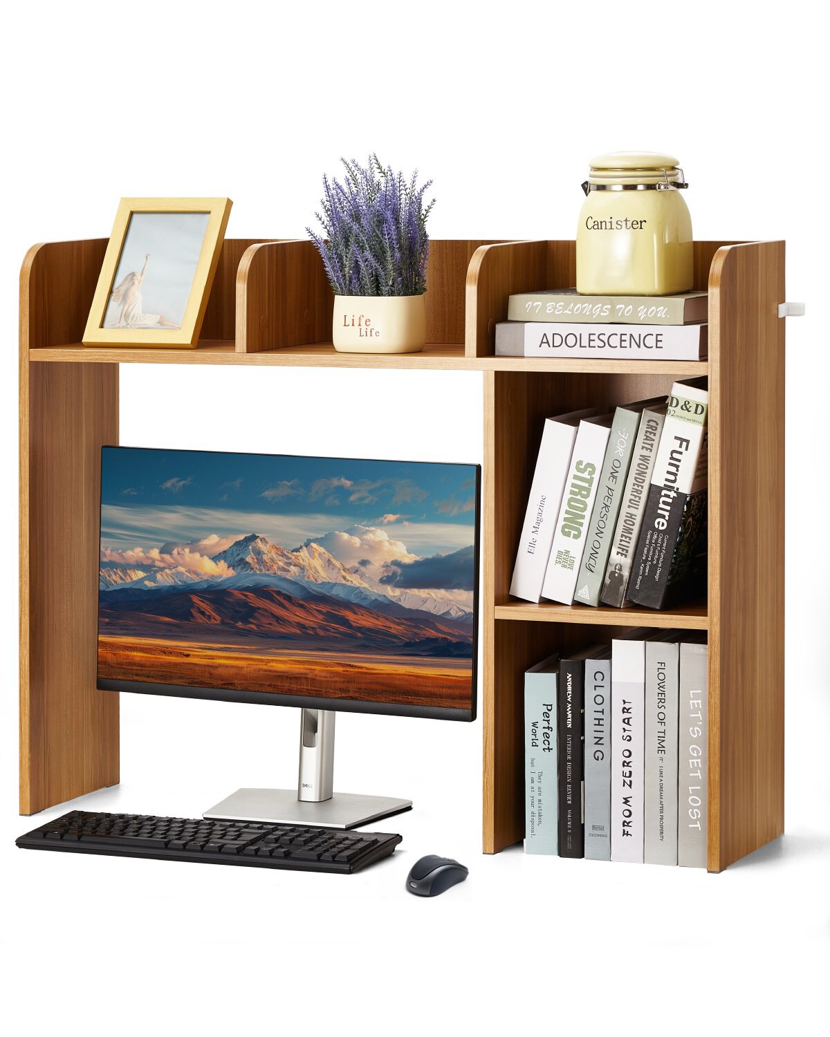 Mecale 2-Tier Desktop Bookshelf Monitor Stand Wood Office Storage Organizer 37-in - Natural