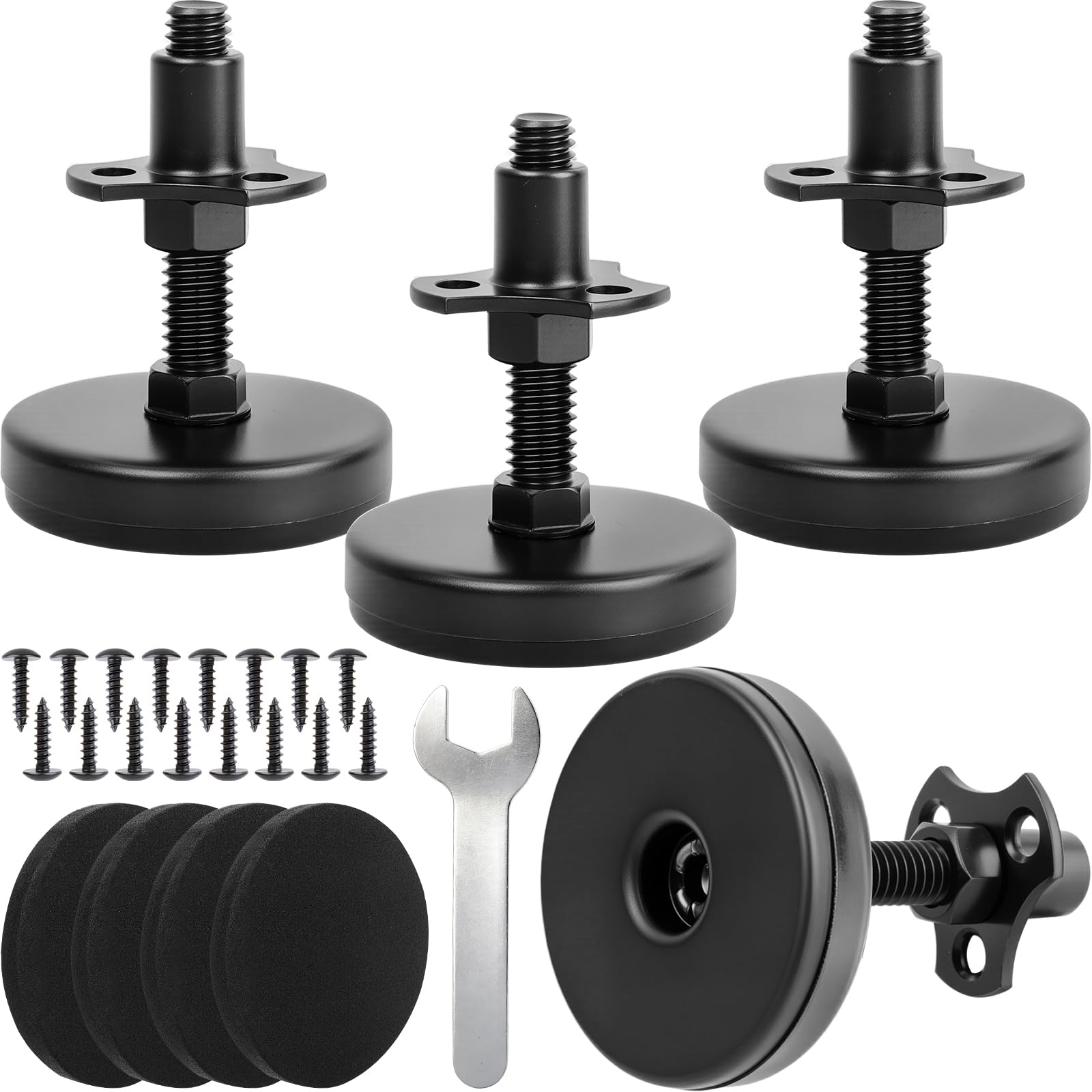 KHKFY  Heavy Duty Adjustable Leveling Feet with Large Base and Dual Lock Nuts for Tables Chairs Cabinets Workbenches and Sofas 3 8 Thread 4 Pack