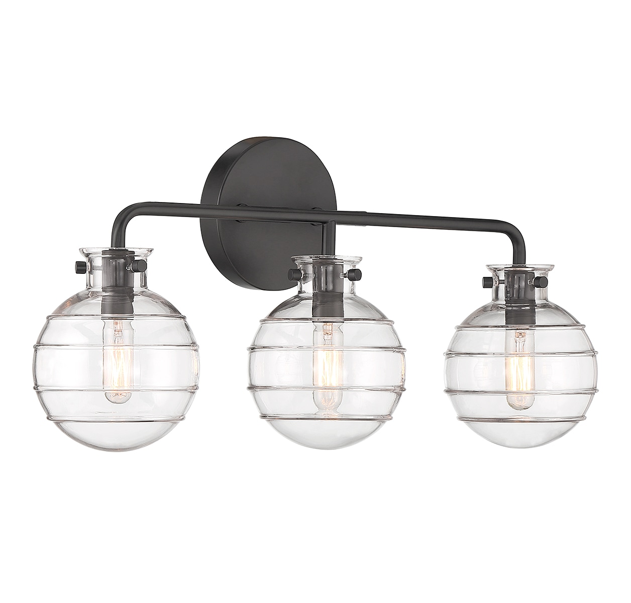 Matte Black 3-Light Vanity Light with Clear Swirl Glass Shades