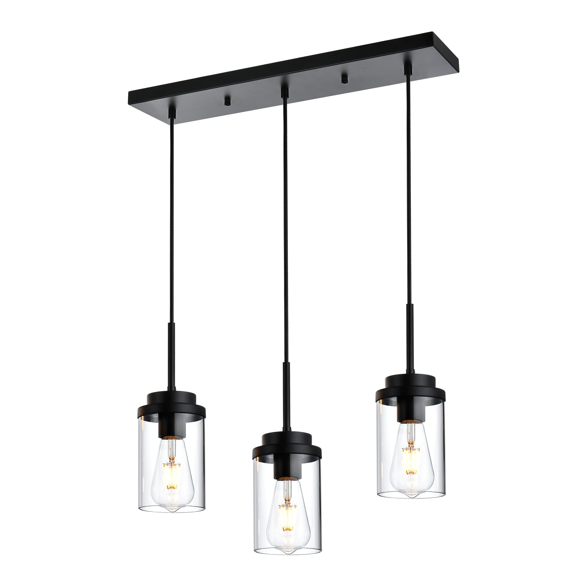 IUEST  Linear Chandelier Black Finish Kitchen Pendant Lighting Over Island Dining Room Light Fixtures with Clear Glass Shade 20.5 Inches Length