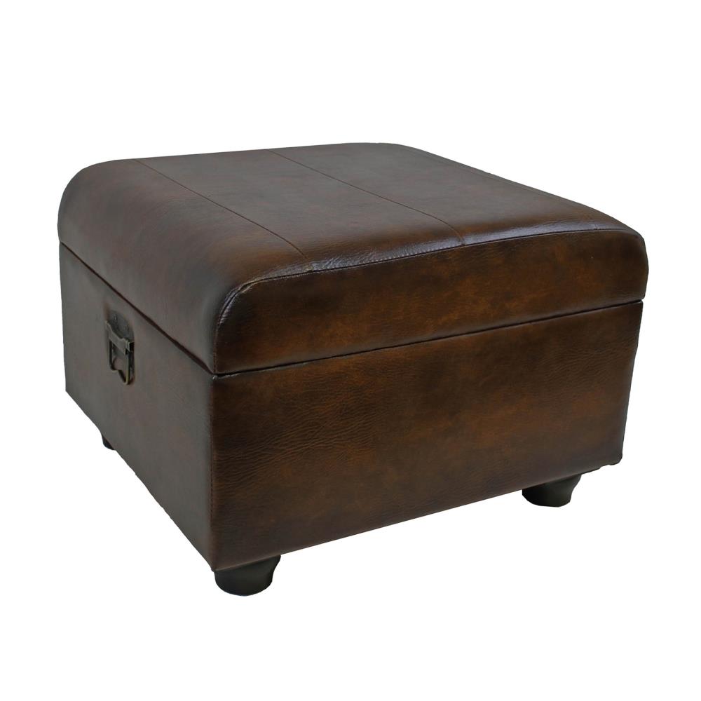 International Caravan YWLF-2187-BR Istanbul Rustic Brown Faux leather Storage Ottoman