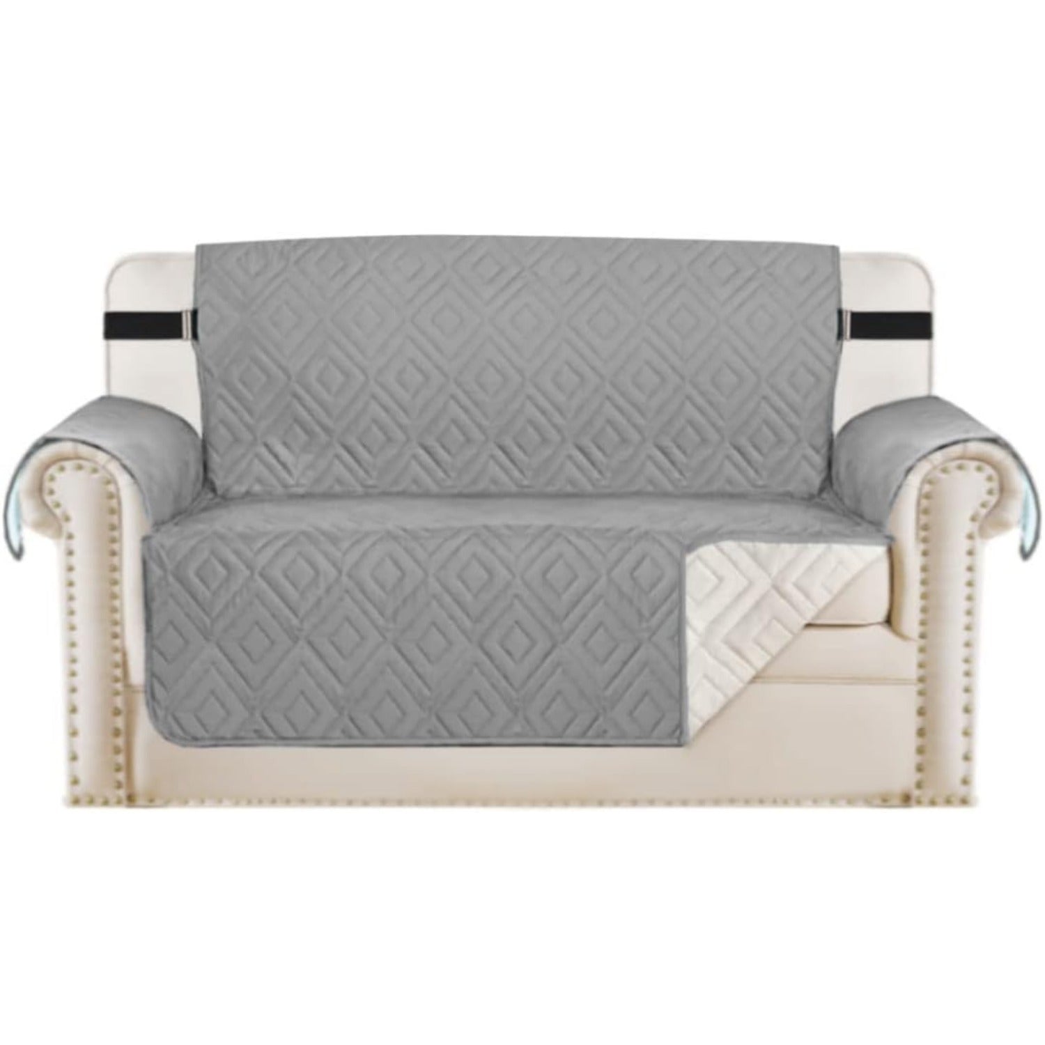 H.Versailtex  Reversible Water Resistant Loveseat Cover Anti Slip with 2 Elastic Straps Light Grey/Grey (46 Seat) 75 x 90 in