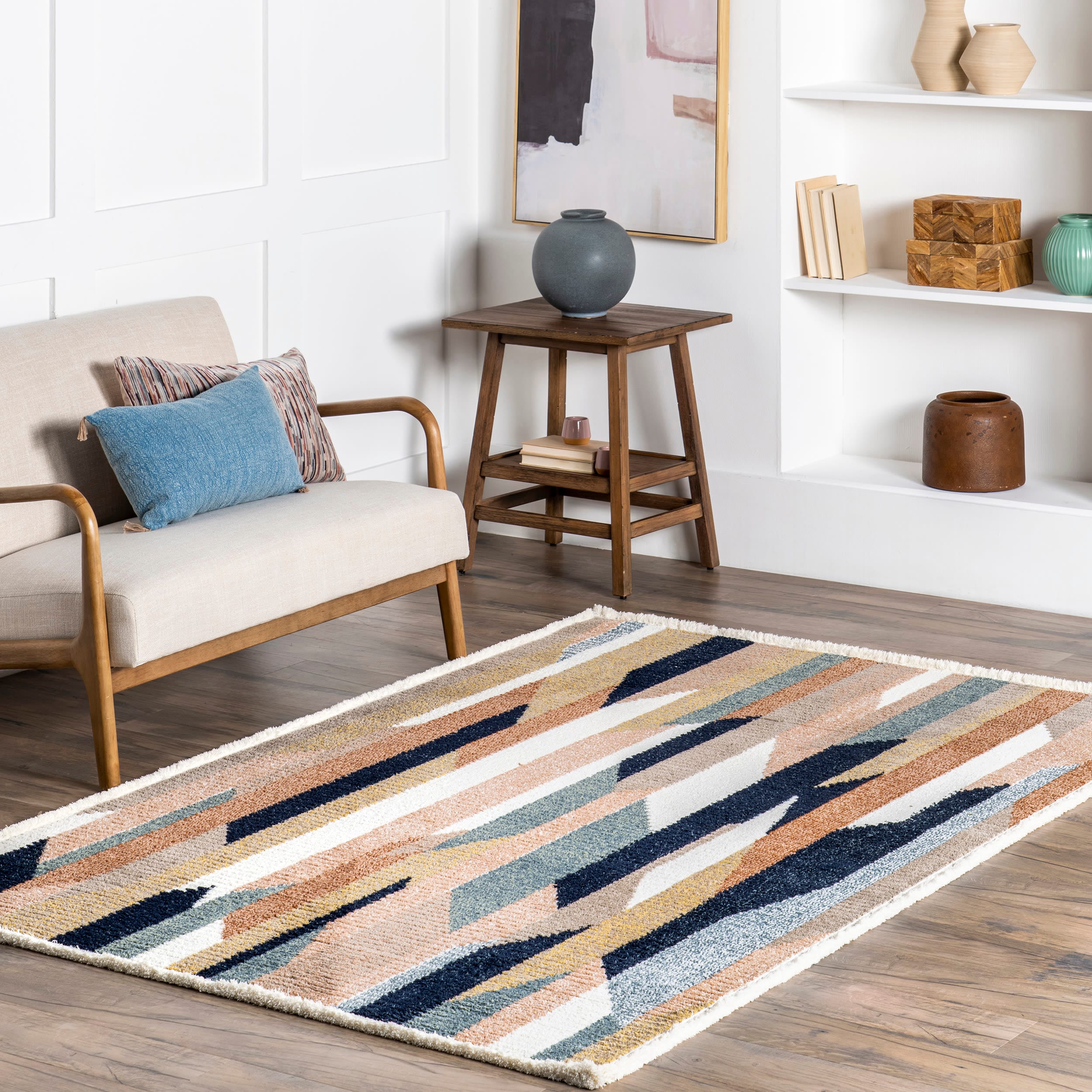 nuLOOM KKPL02A-8010 8 x 10 (ft) Loomed Polyester Blue Rectangular Indoor Abstract Global Area rug