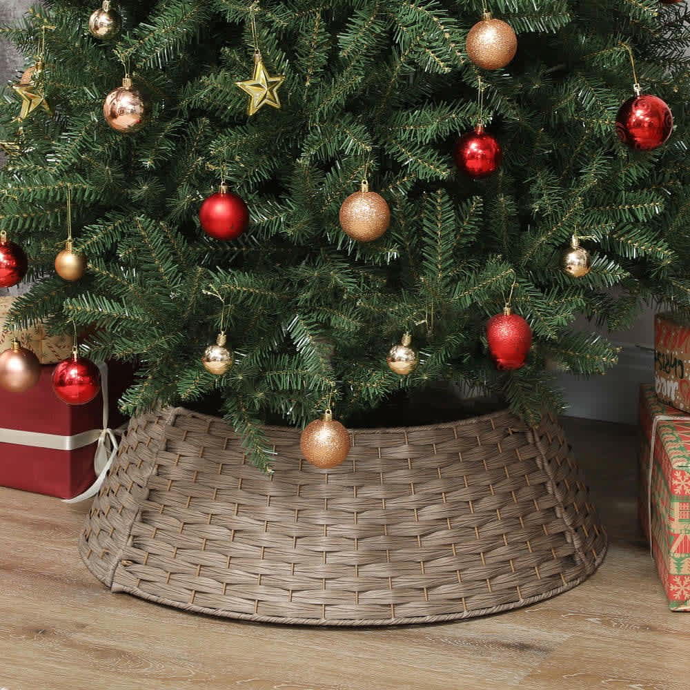 Choco Moon 27 Inch Rustic Christmas Tree Skirt Plastic Woven Tree Collar for Party Holiday Home Decoration Coffee