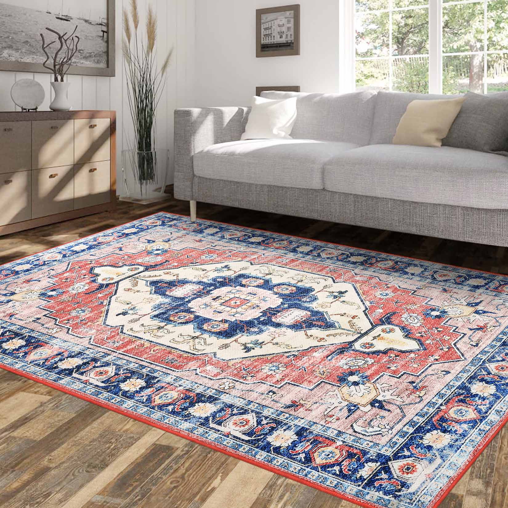 Garvee YXY-LO-PHO-10GVPB53 6 x 9 (ft) Loomed Pink/Blue Rectangular Indoor Floral/Botanical Persian Machine washable Area rug