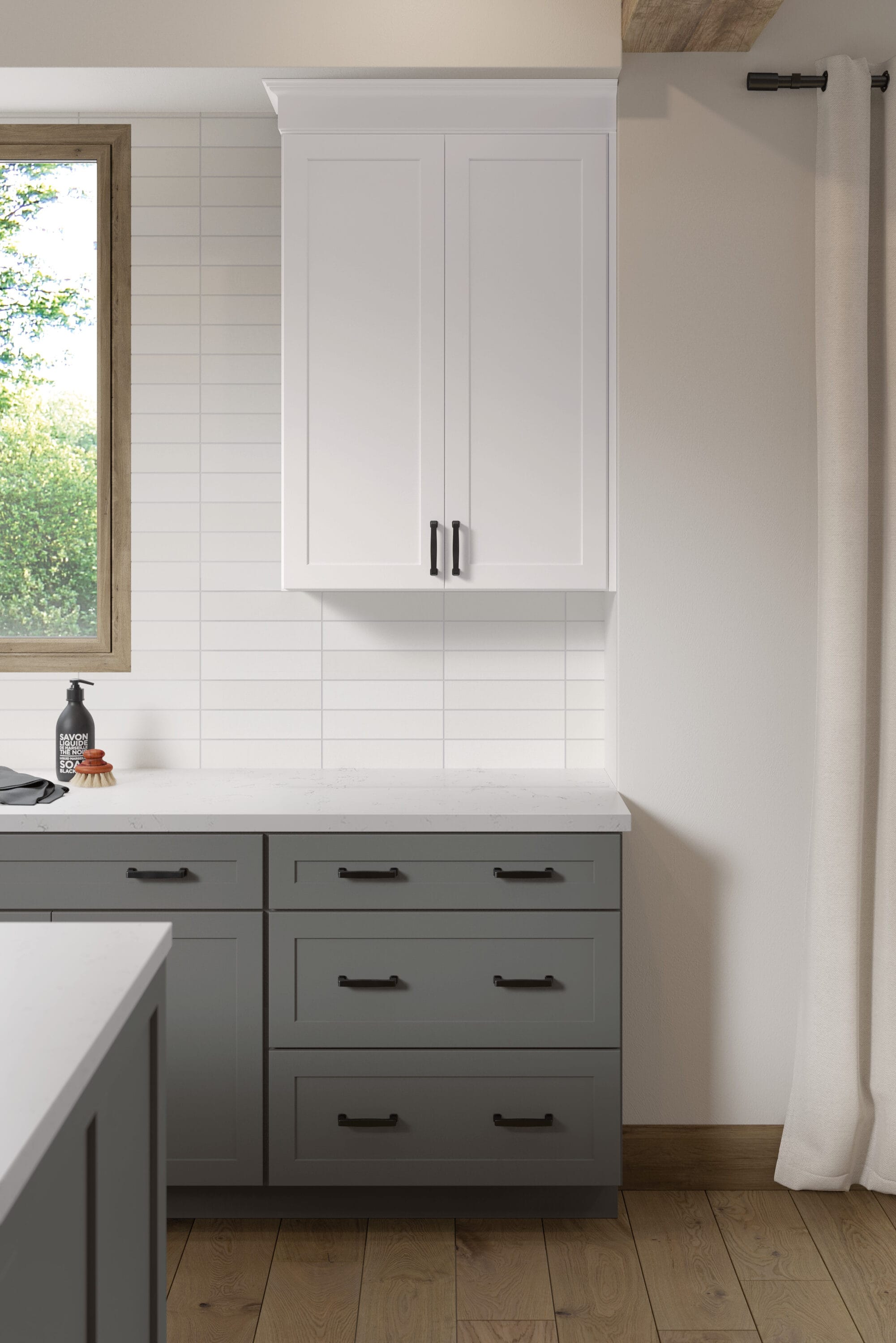 Alden Design Wooden Bathroom Storage Cabinet with 4 Drawers & Cupboard, Gray