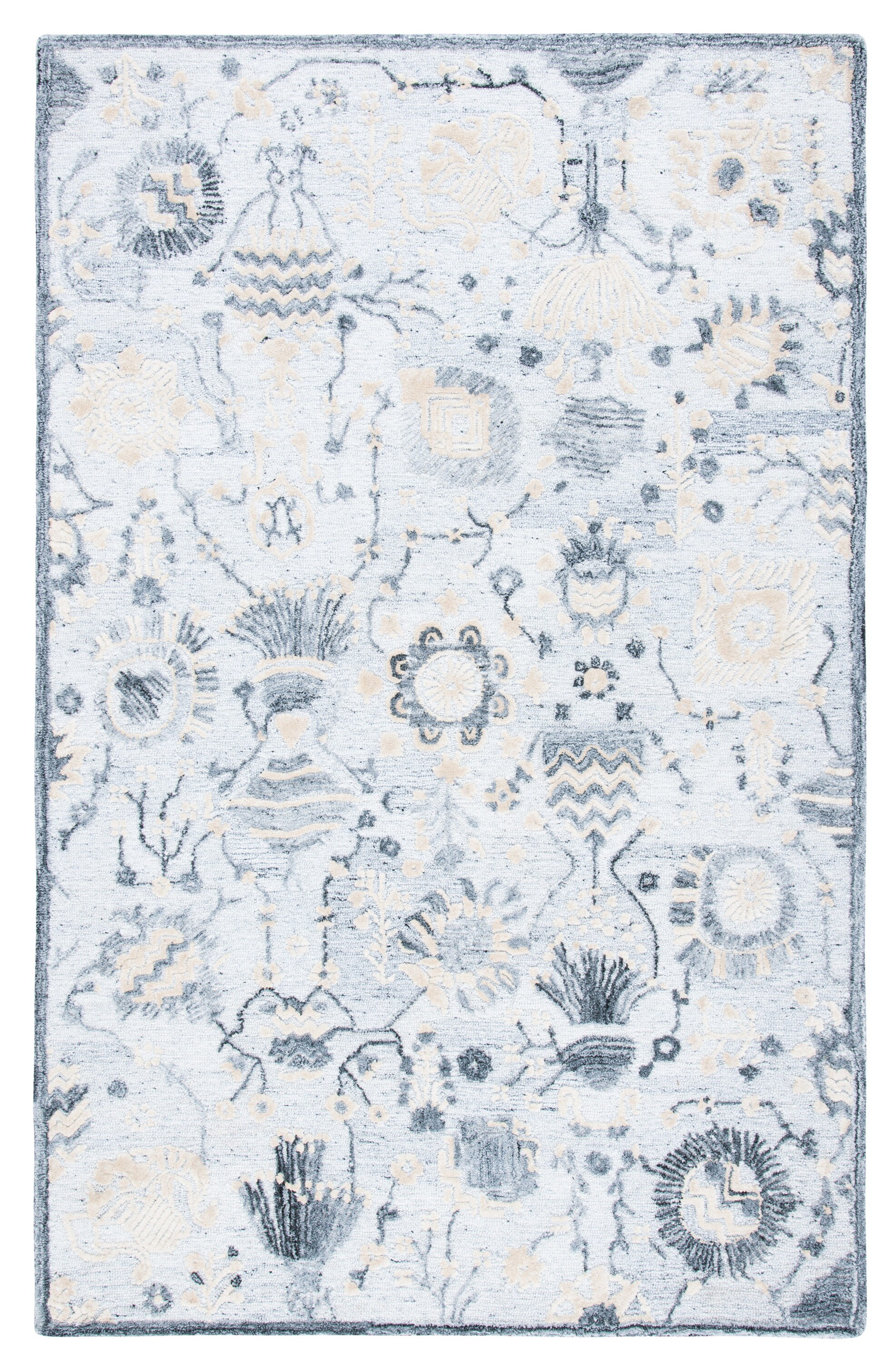 Safavieh GLM569A-5 Glamour Denyse 5 x 8 (ft) Tufted Synthetic Ivory/Gray Rectangular Indoor Floral/Botanical Bohemian/Eclectic Area rug